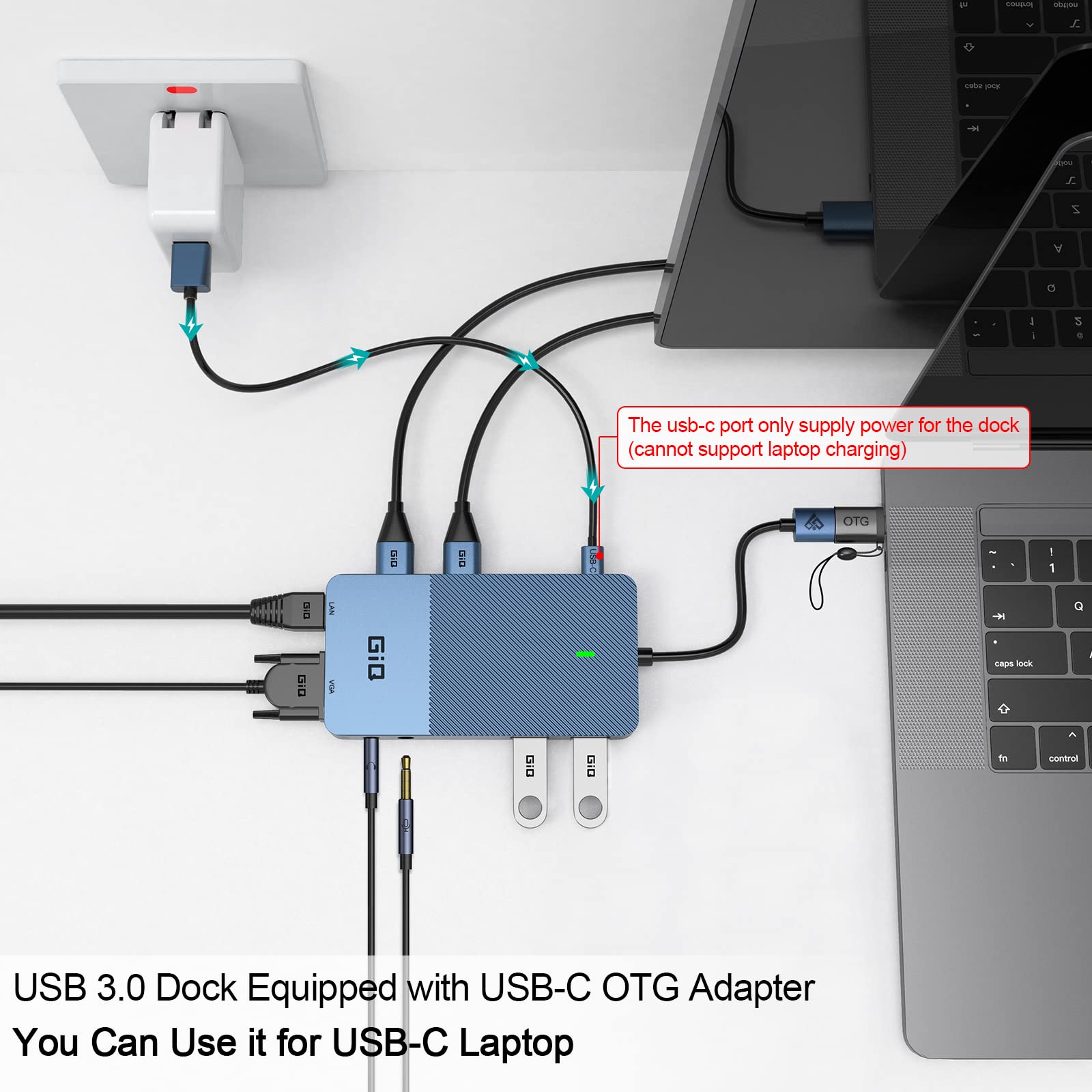 Premium USB C Docking Station with Dual HDMI & VGA - 4K Triple Display USB 3.0 Hub Adapter for MacBook M1/M2, Windows Laptops - Multi-Monitor HDMI Splitter Extender for Home Office & Gaming Setup (Blue)