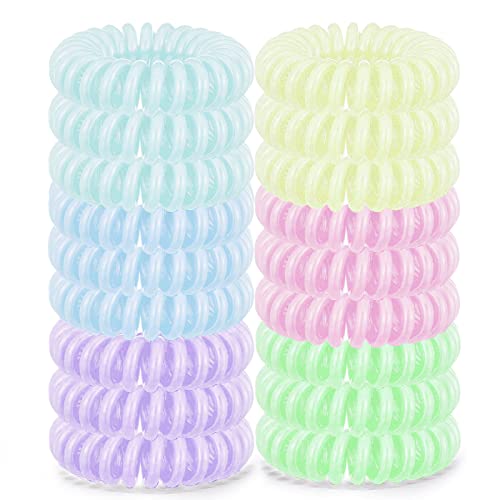 18 Pack No Crease Spiral Hair Ties - Multi Color Waterproof Phone Cord Hair Bands & Scrunchies for Women & Girls (Cute Style) - Perfect for School, Workout, Yoga & Everyday Hairstyles