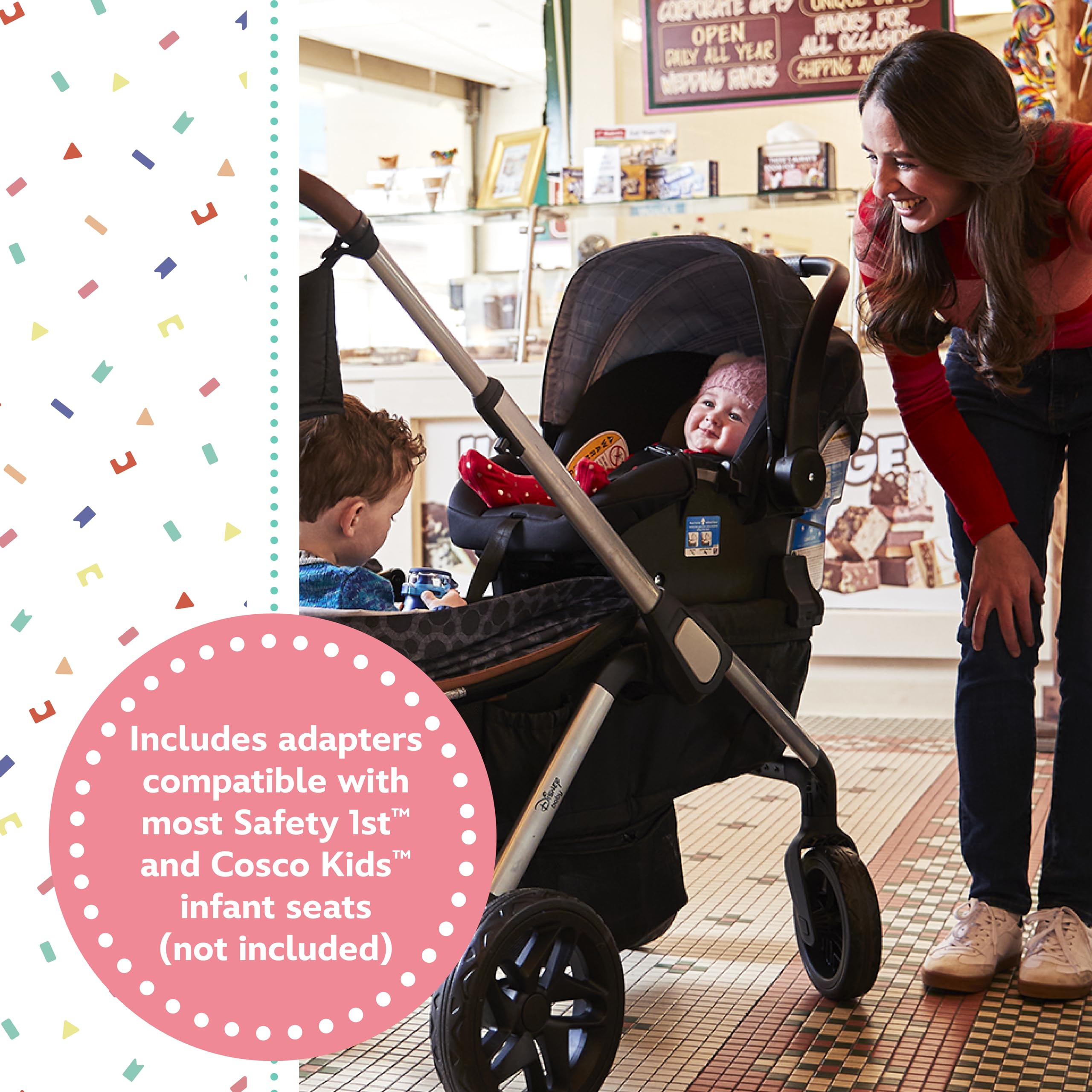 Disney Baby Summit Wagon Stroller for 2 Kids - Double Seater with Removable Child Tray & 2 Cup Holders - Mickey Mouse Design - Perfect for Park Outings, Shopping & Family Walks