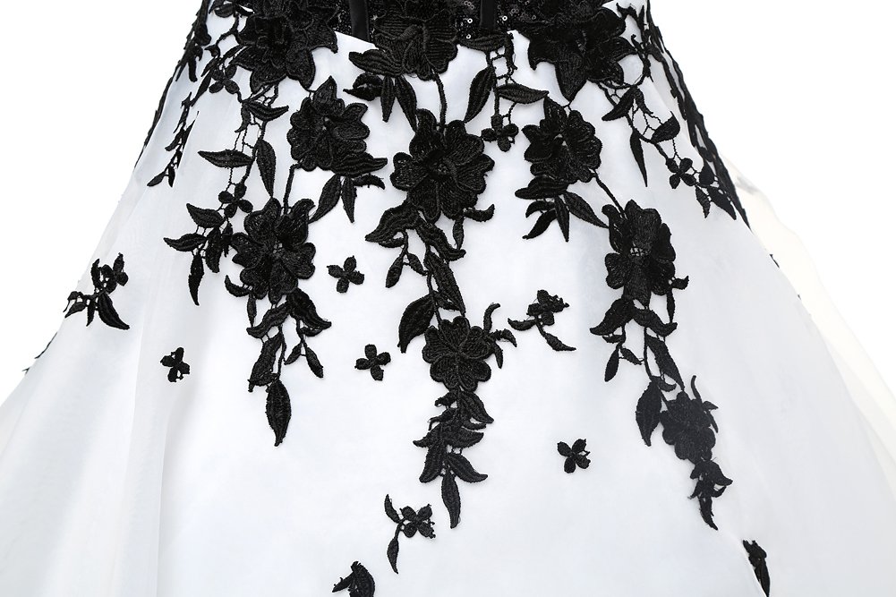 Kivary Sweetheart Black Sequined White Organza Lace Long Prom Evening Dresses for Women - Elegant Formal Gown for Homecoming, Wedding, and Special Occasions