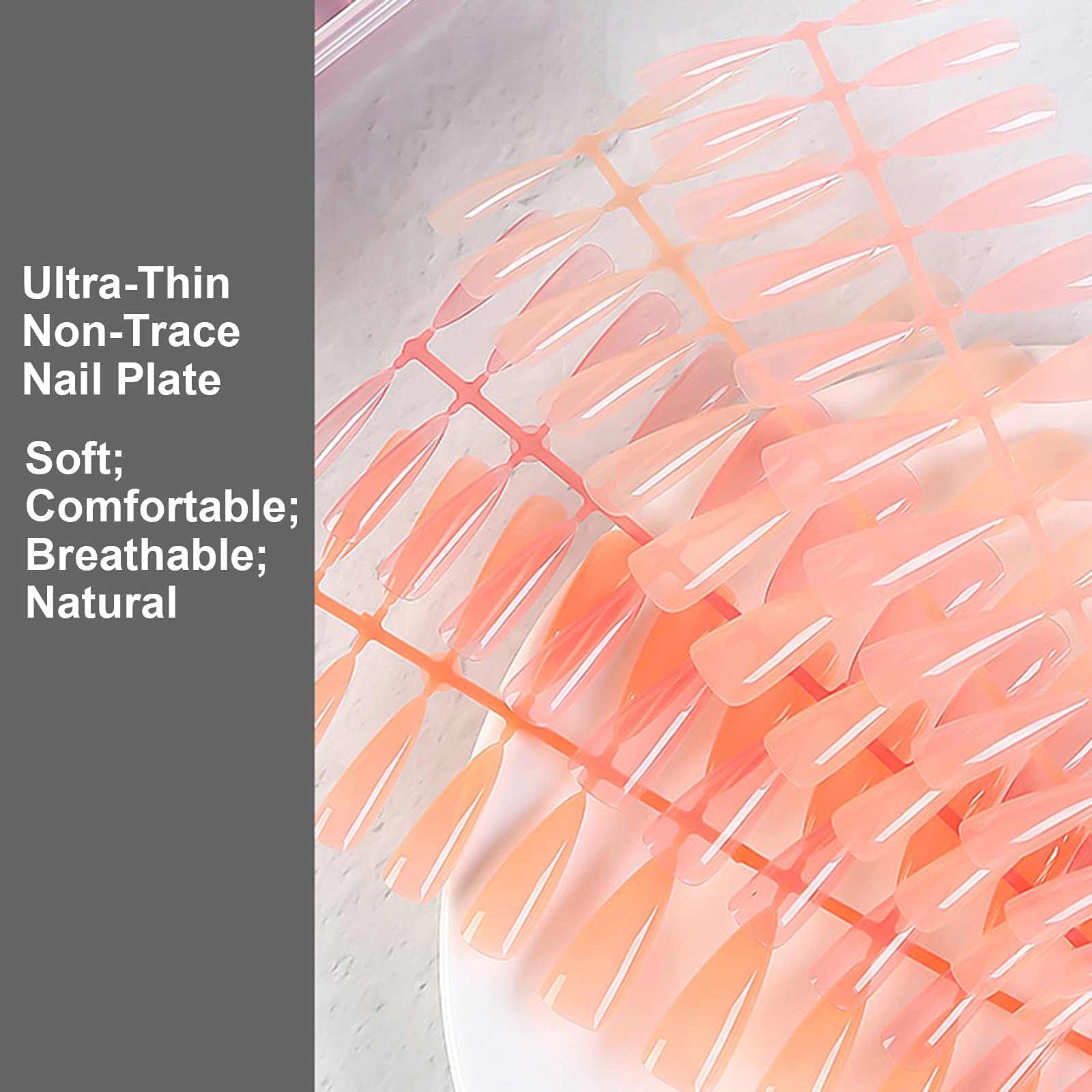 EXCLUZO 240PCS Acrylic Fake Nails - Full Cover Jelly Nail Tips in 6 Sizes for Salon & DIY Nail Art | Sharp Shaped Artificial Nails for Parties, Weddings & Special Occasions