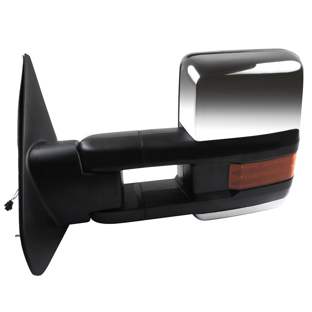 CCiyu Power-Adjusted Heated LED Towing Mirrors - Chrome LH Left & RH Right Side Mirrors Compatible with 2007-2017 Toyota Tundra Truck | Parallel Auxiliary Light & Turn Signal | Perfect for Towing, Night Driving & Off-Road Adventures