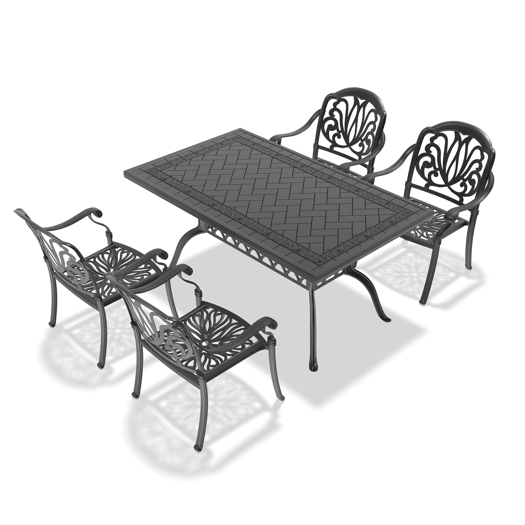 5-Piece Cast Aluminum Patio Furniture Set with Cushions - Outdoor Dining & Lounge Chairs for Garden, Poolside, or Backyard Relaxation