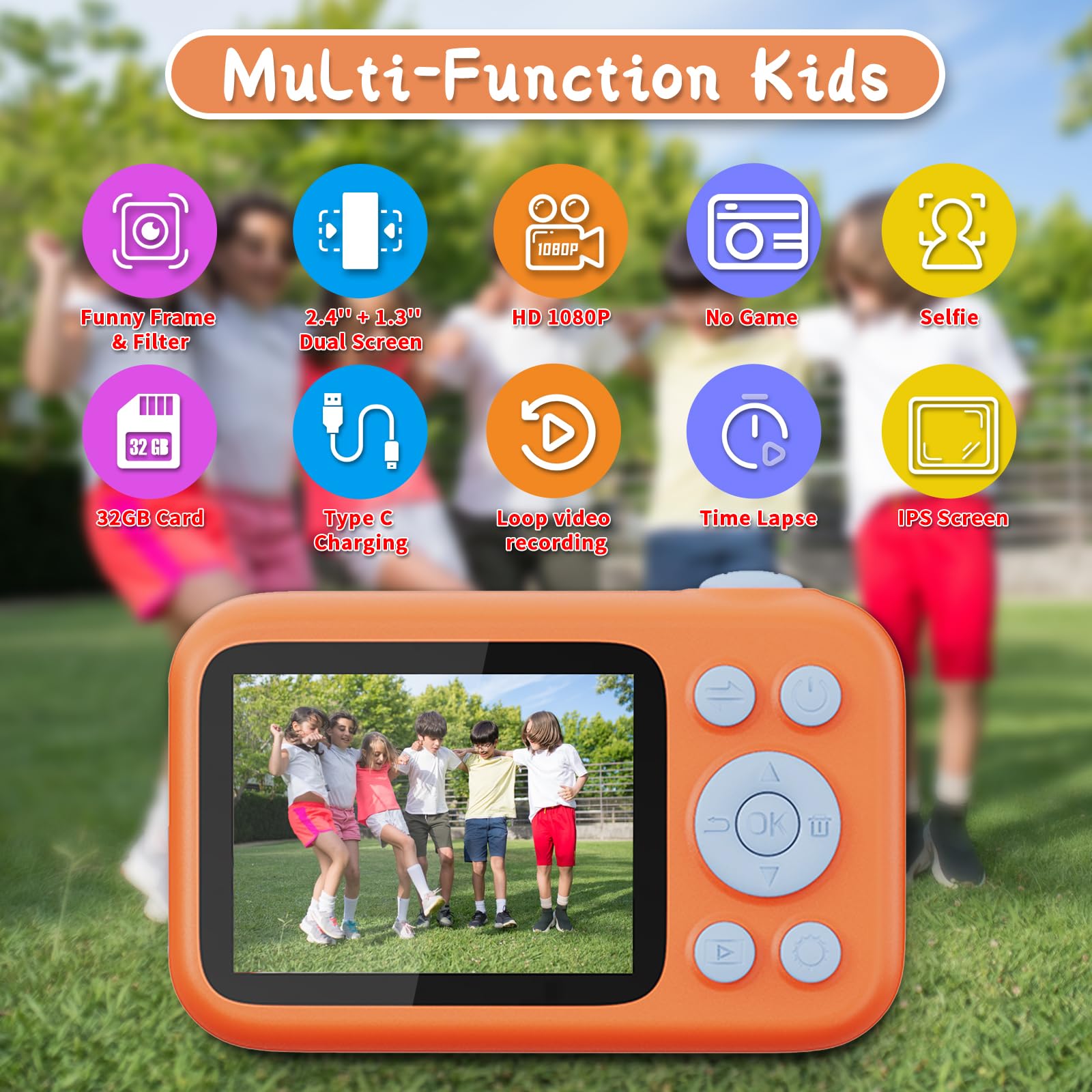 SJCAM Kids Camera Dual Screen - 1080P 44MP HD Digital Video Camera for Children Ages 3-10 | Christmas Birthday Gifts for Boys & Girls | Portable Toy Camera for Toddlers - Perfect for Travel, Outdoor Adventures & Family Moments