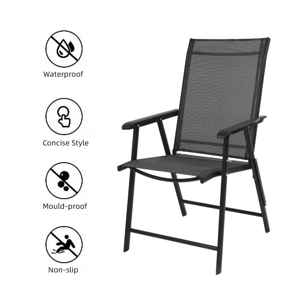 VINGLI Upgraded 4-Pack Folding Chairs with Arms - Portable Outdoor & Indoor Patio Chairs, Lightweight Sling Back Design for Lawn, Pool, Courtyard, Balcony, Garden, Camping, Picnics & BBQs (Black)