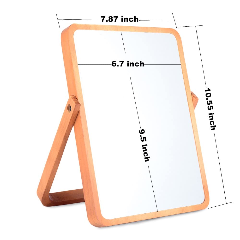 Wooden Makeup Mirror - Rectangle Desk & Wall-Mounted for Bedroom, Bathroom