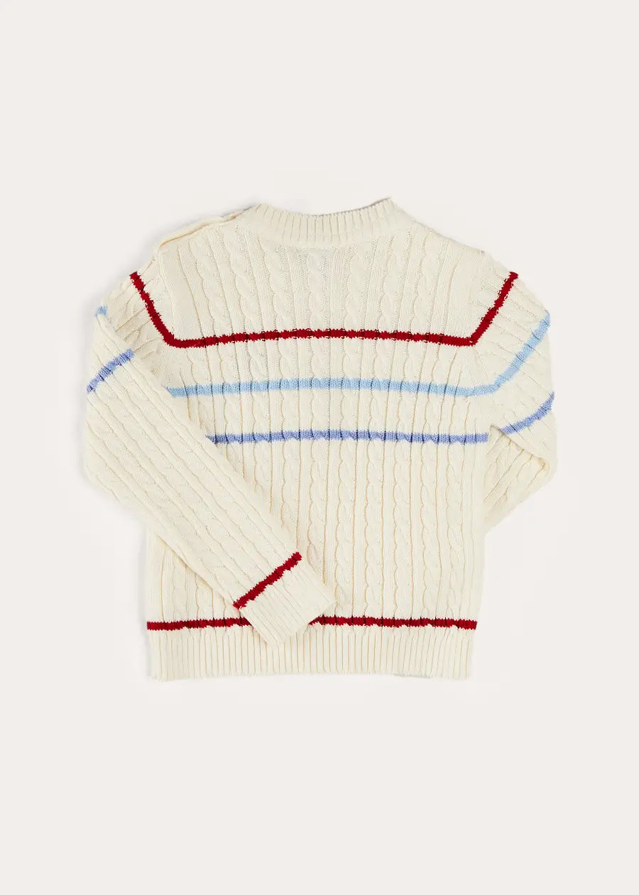 Beige Anchor Motif Cable Knit Jumper for Kids (Ages 2-10 Years) - Cozy Winter Sweater for School & Outdoor Activities