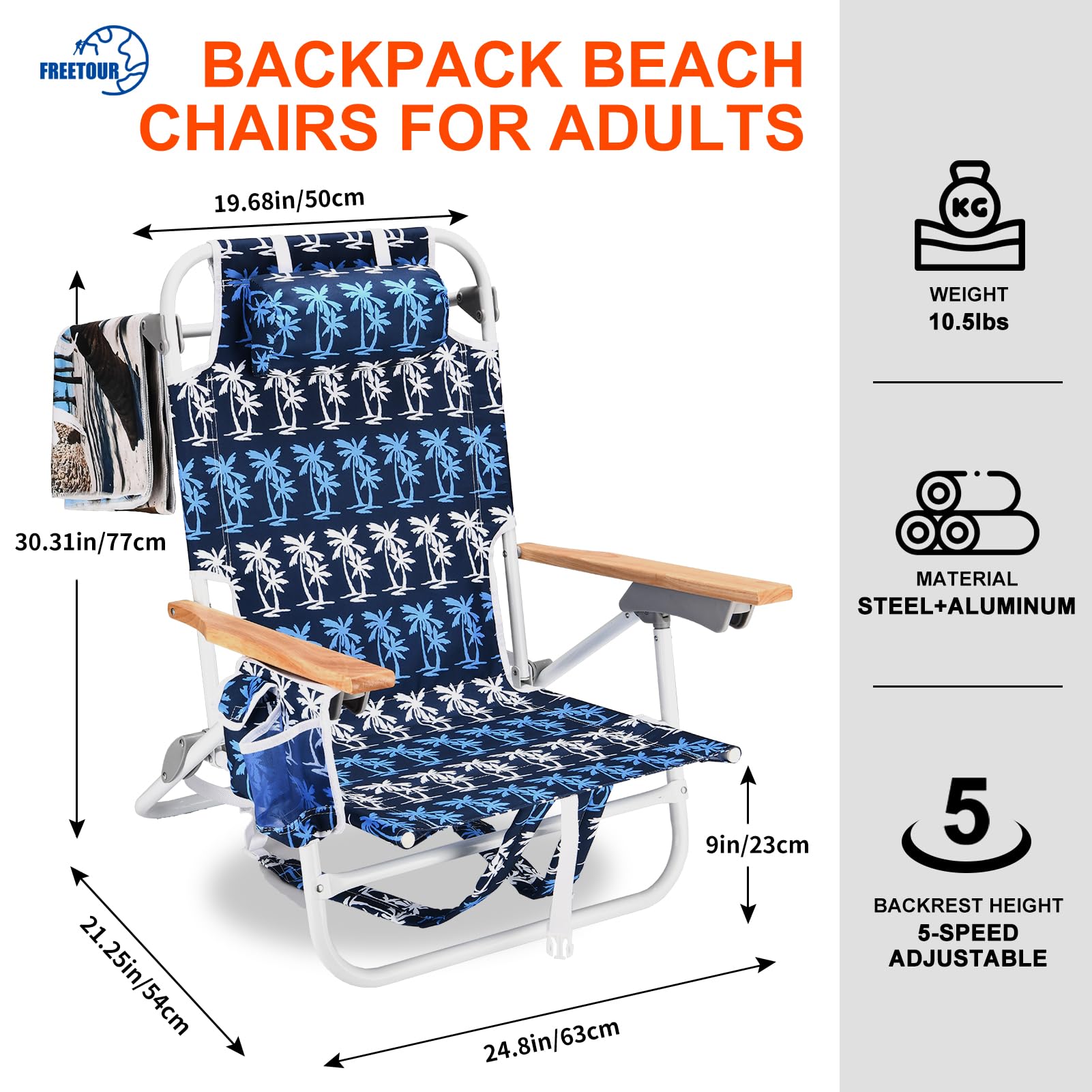 2 Pack Heavy Duty Beach Chairs for Adults - 300LB Capacity Folding Reclining Chairs with Adjustable 5-Position Backrest, Storage Pouch & Carry Straps - Lightweight Aluminum Frame (Black) - Perfect for Beach, Camping, Picnics & Outdoor Relaxation