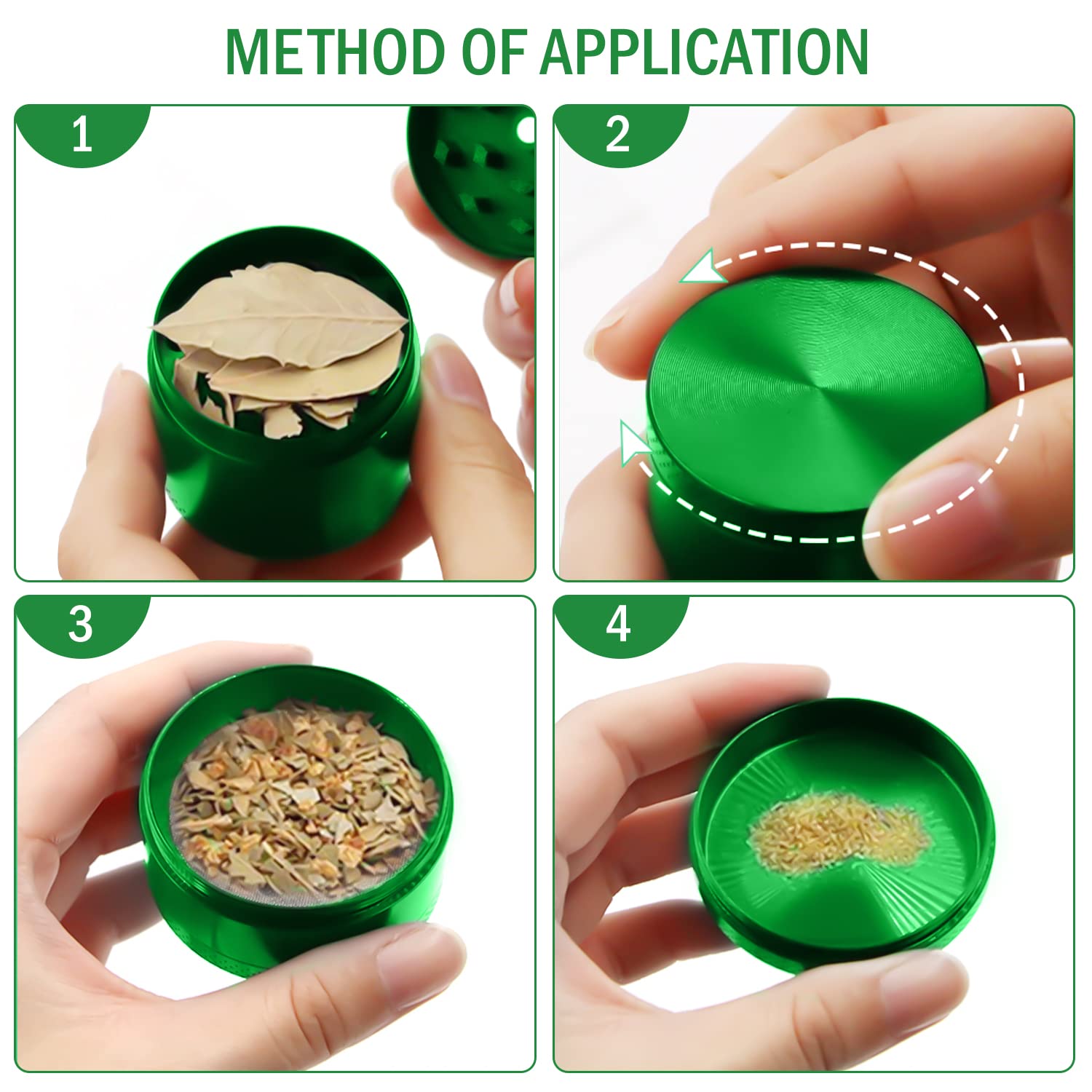 Premium 4-Piece Metal Herb Grinder - Spice, Coffee & Pollen Scraper Included - 63mm Diameter - Perfect for Kitchen, Travel & Outdoor Adventures