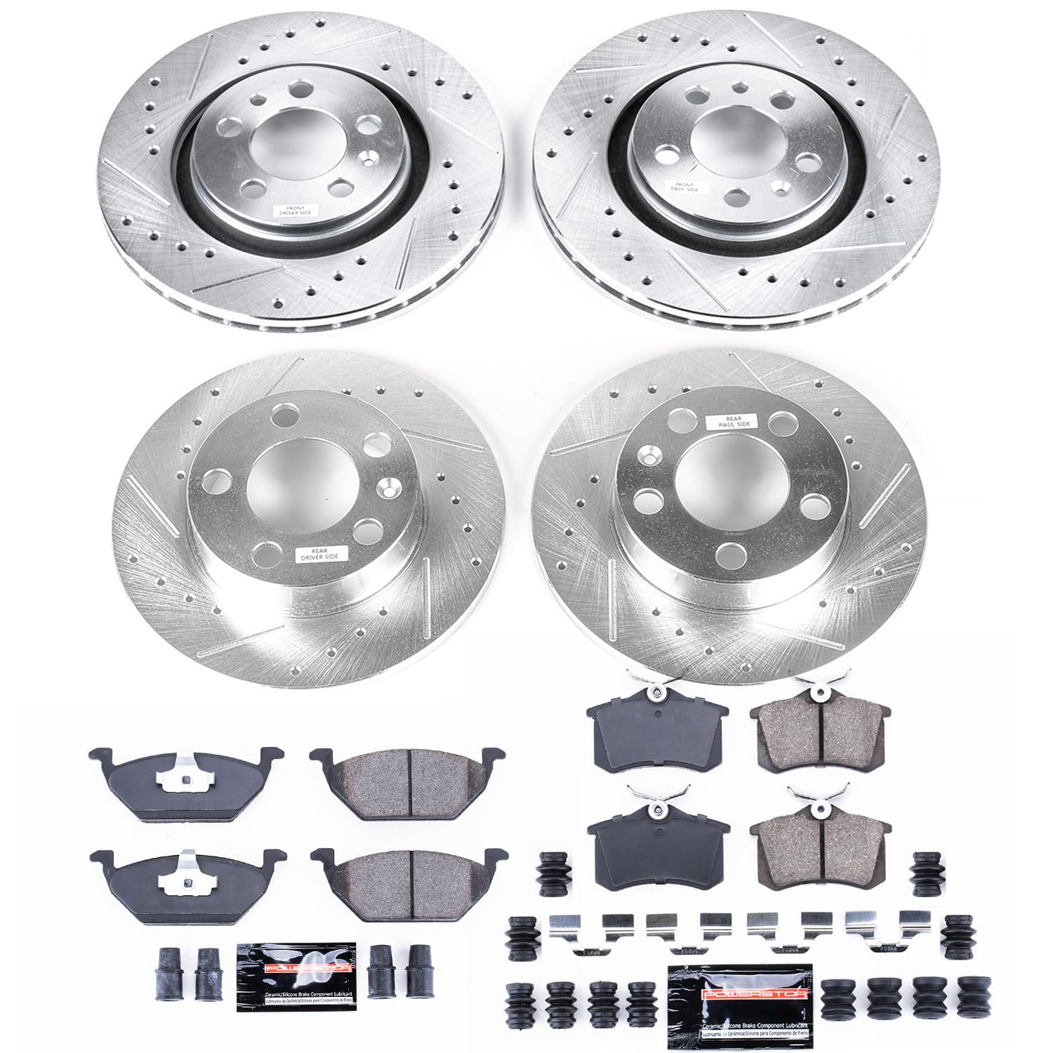Power Stop K5402 Z23 Carbon Fiber Brake Pads & Drilled Slotted Rotors Kit - Front & Rear Brake Upgrade for Cars, Trucks, SUVs | High-Performance Stopping Power for Racing, Towing & Daily Driving