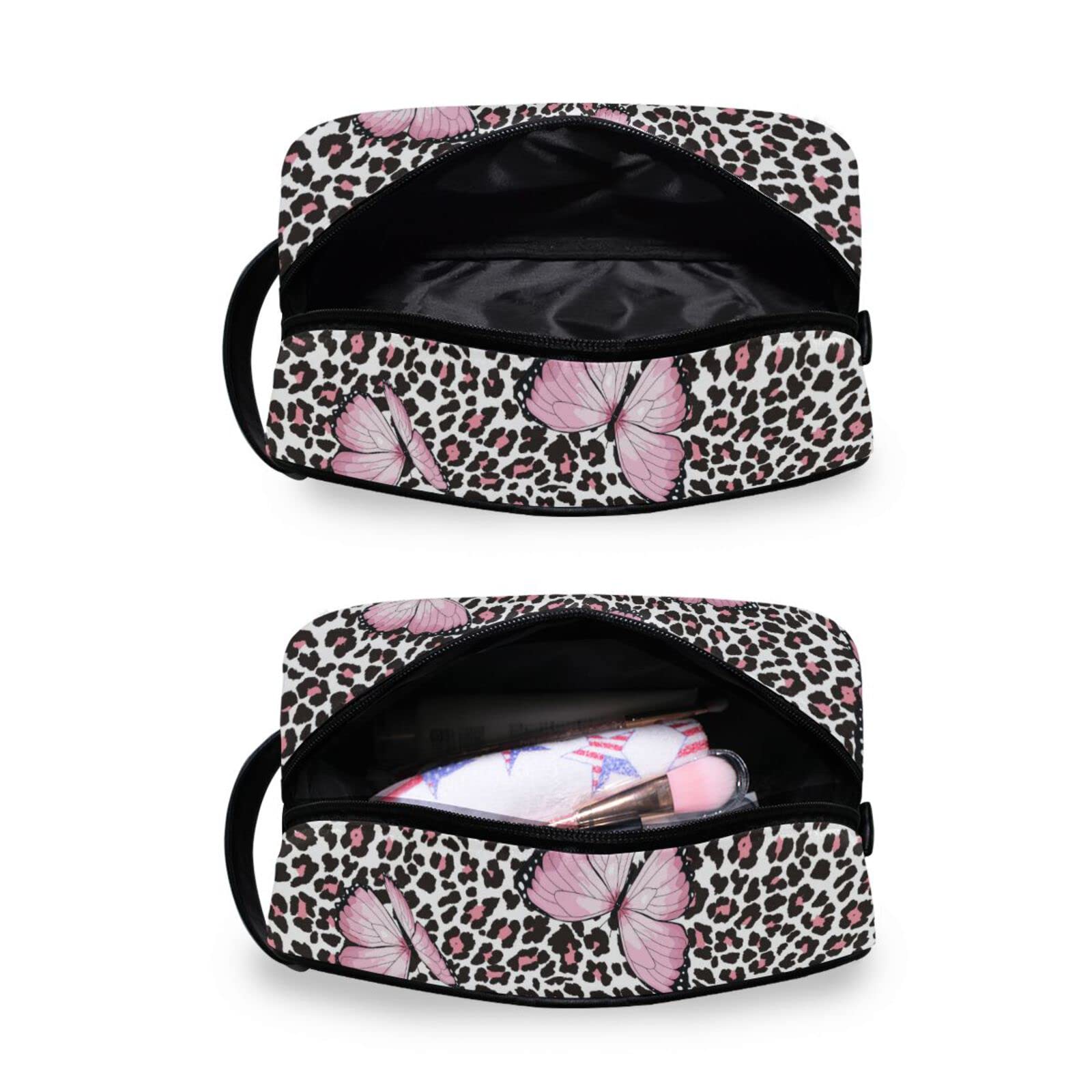 Waterproof Hanging Toiletry Bag for Travel & Gym - Pink Butterfly Leopard Cosmetic Organizer for Women & Men, Spacious Shower & Makeup Bag for Girls & Boys - Perfect for Vacation, Camping & Daily Use