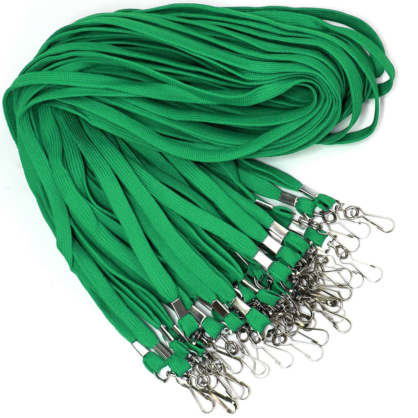 100 Pack Bulk ID Badge Lanyards with Swivel J-Hook - Green Neck Lanyards for Name Tags, Events, Conferences & Workplace Security (100 Pieces)