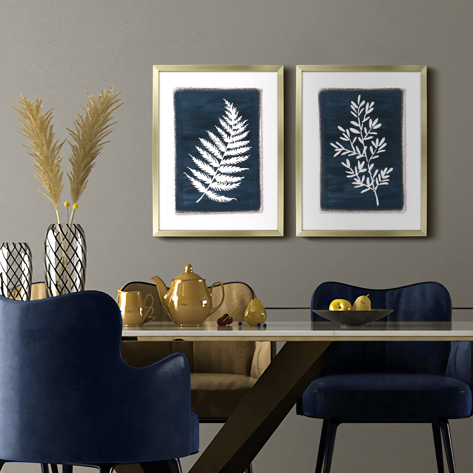 ArtbyHannah 4-Piece Framed Bathroom Wall Art Set & 2-Pack 12x16 Gold Frame Botanical Prints - Perfect for Bathroom Decor, Living Room Wall Art & Housewarming Gifts