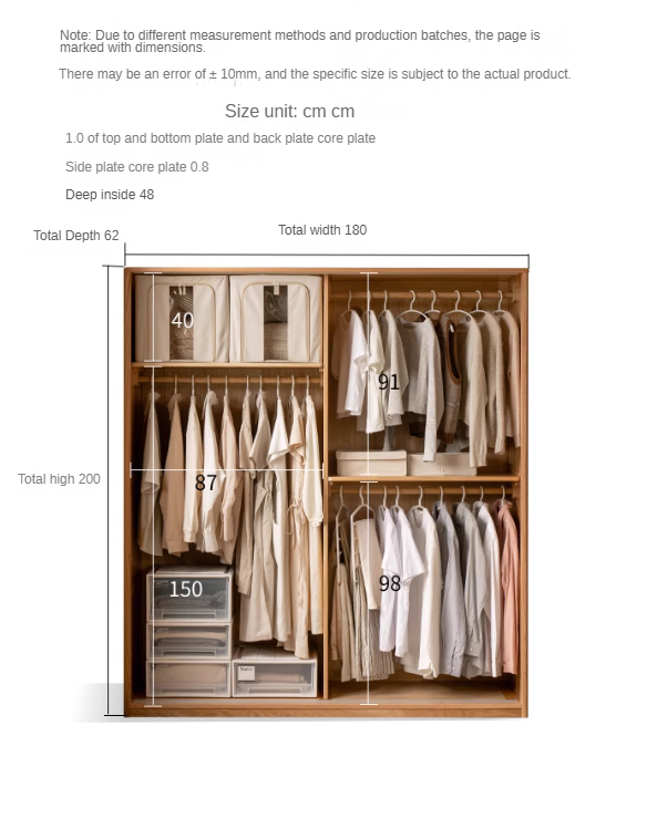 Solid Oak Wood Sliding Door Wardrobe Closet - Modern Storage Solution for Bedroom, Living Room & Office Organization