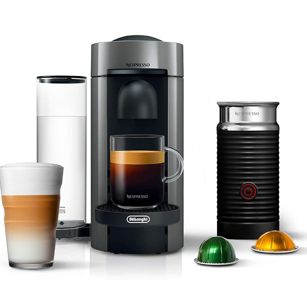 Nespresso Vertuo Plus Coffee and Espresso Maker with Aeroccino Milk Frother - Factory Serviced & Home Essentials Warranty (ENV150GY) - Perfect for Home Baristas and Office Coffee Breaks