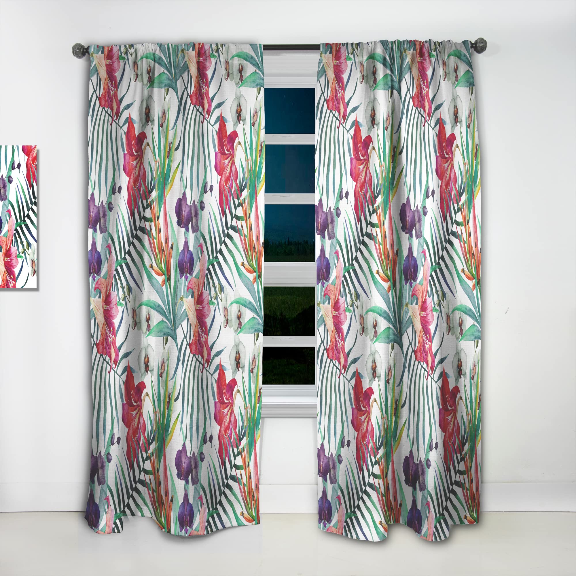 DesignQ Thermal Insulated Curtains - Orchid & Tropical Flower Pattern - Single Panel 52x108 Inches - Blackout Drapes for Bedroom & Living Room (Home Decor, Window Treatment)