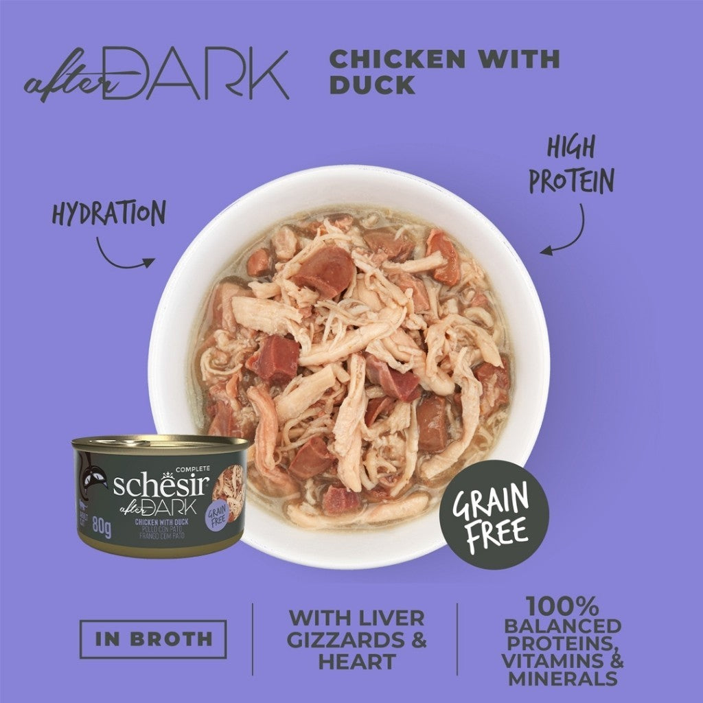 Schesir After Dark Complete & Balanced Wet Cat Food for Adult Cats - 80g, High Protein with Essential Vitamins & Minerals - Perfect for Nighttime Feeding & Weight Management