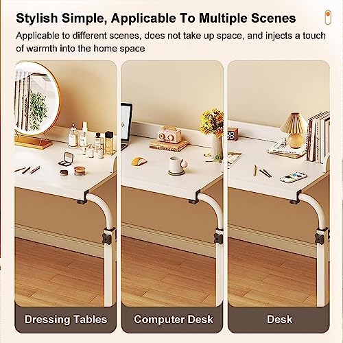 Adjustable Overbed Table with Wheels - Mobile Rolling Laptop Desk for Twin/Full/Queen/King Size Beds - Perfect for Working, Eating, Reading in Bed or Hospital Use