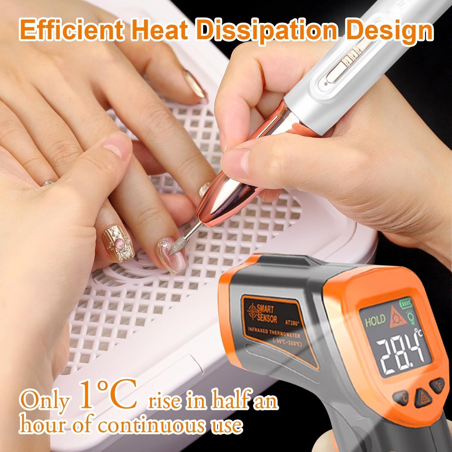 Professional Cordless Electric Nail Drill 30000RPM - Rechargeable Nail File Kit with Drill Bits & Sanding Bands for Acrylic, Gel Polish & Nail Removal (White Gold) - Perfect for Home Manicures & Salon Nail Care