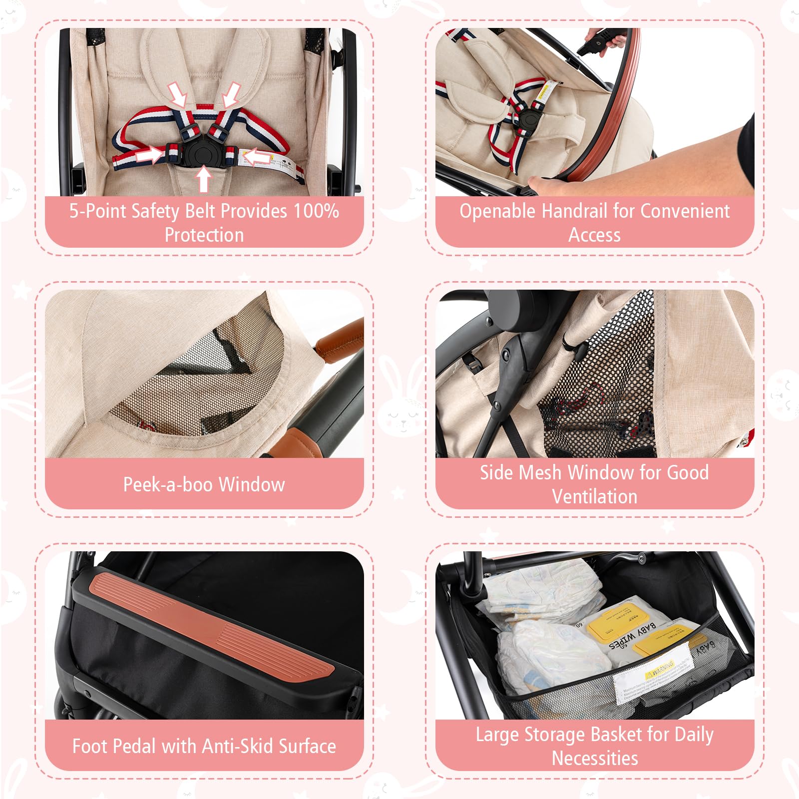 HONEY JOY Lightweight Baby Stroller - Compact One-Hand Fold Travel Stroller for Airplane, Fits Cabin & Overhead Bins, Self-Standing Toddler Stroller with Adjustable Backrest & Canopy (Beige) - Perfect for Air Travel, Shopping, and Daily Walks
