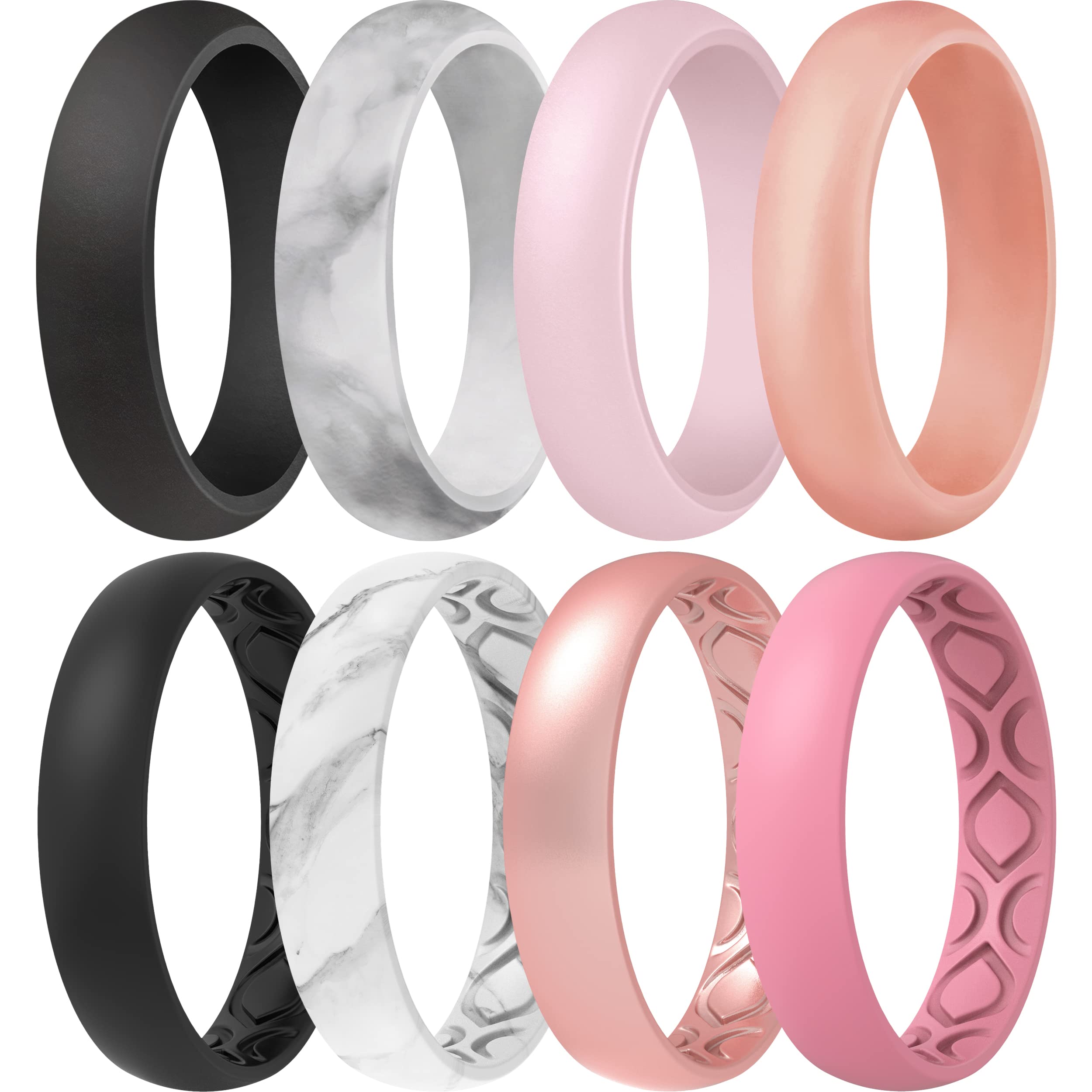 ThunderFit Women's Stackable Thin Braided Silicone Wedding Rings - 16, 8 & 4 Pack Sets - Durable Comfort Rings for Active Lifestyles, Gym, Swimming & Outdoor Activities
