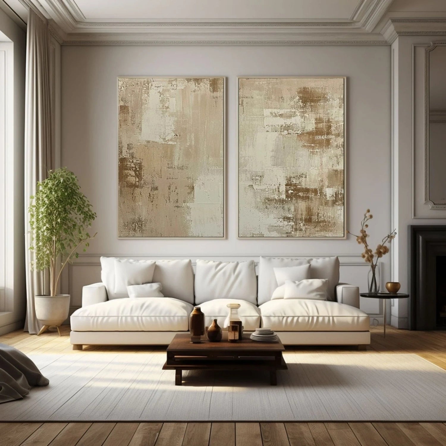 Abstract Beige & Brown Wall Art Set of 2 Paintings - Modern Home Decor for Living Room, Bedroom & Office #BB139