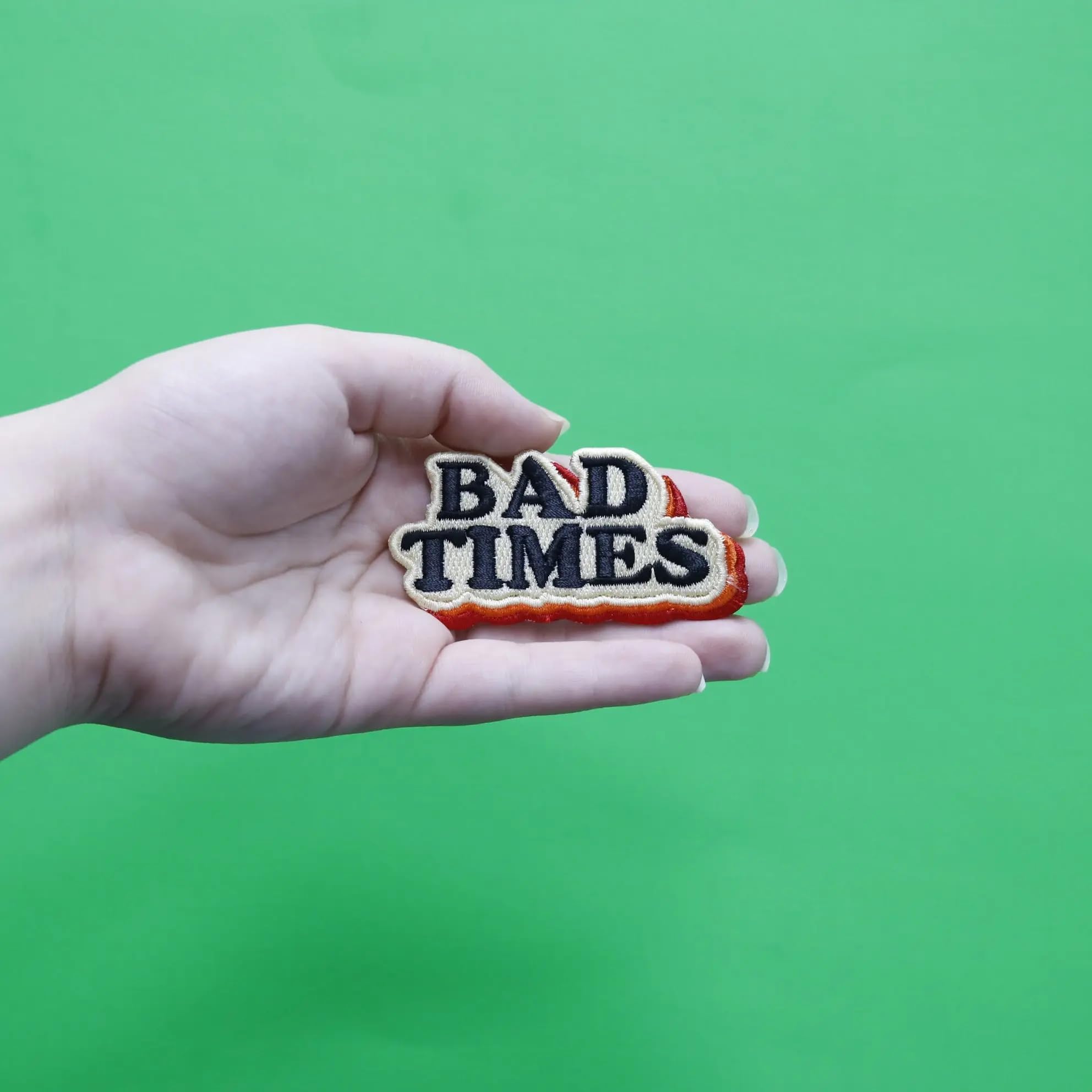 Vintage Retro Bad Times Movie Script Embroidered Iron-On Patch - Perfect for DIY Jackets, Backpacks & Denim Customization