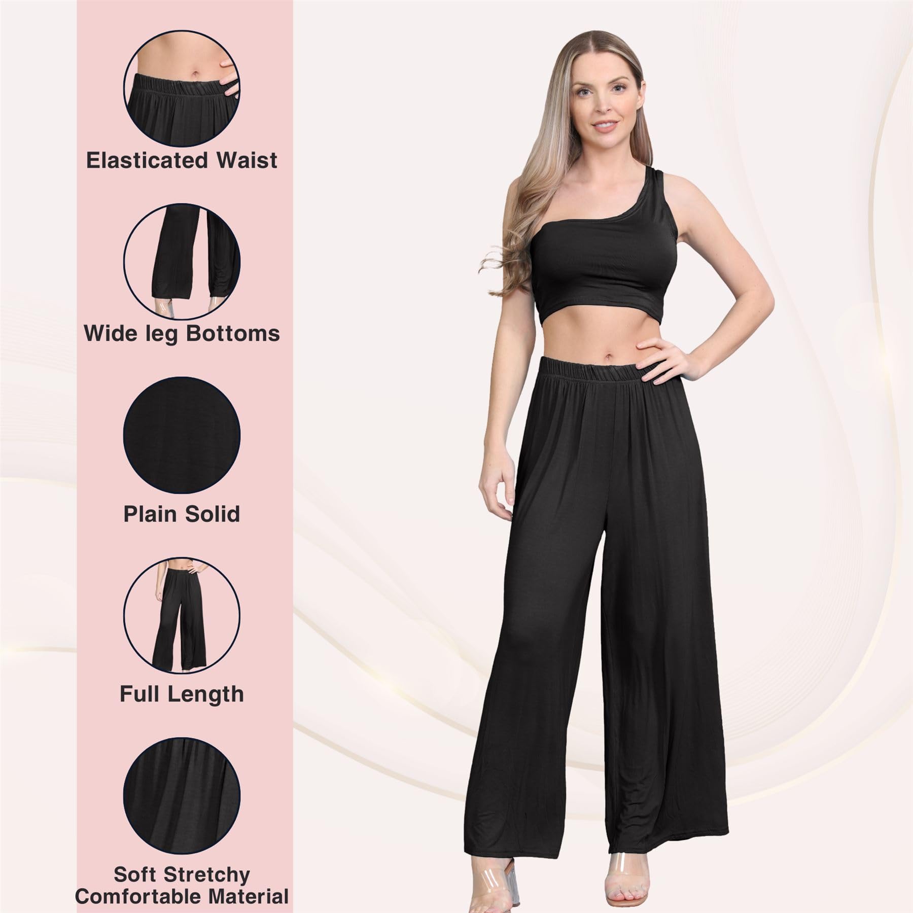 Janisramone® Women's Plain Wide Leg Palazzo Pants - High Waisted Flowy Trousers for Casual & Office Wear | Comfortable Elegant Wide Leg Pants for Women | Perfect for Work, Travel and Everyday Outfits