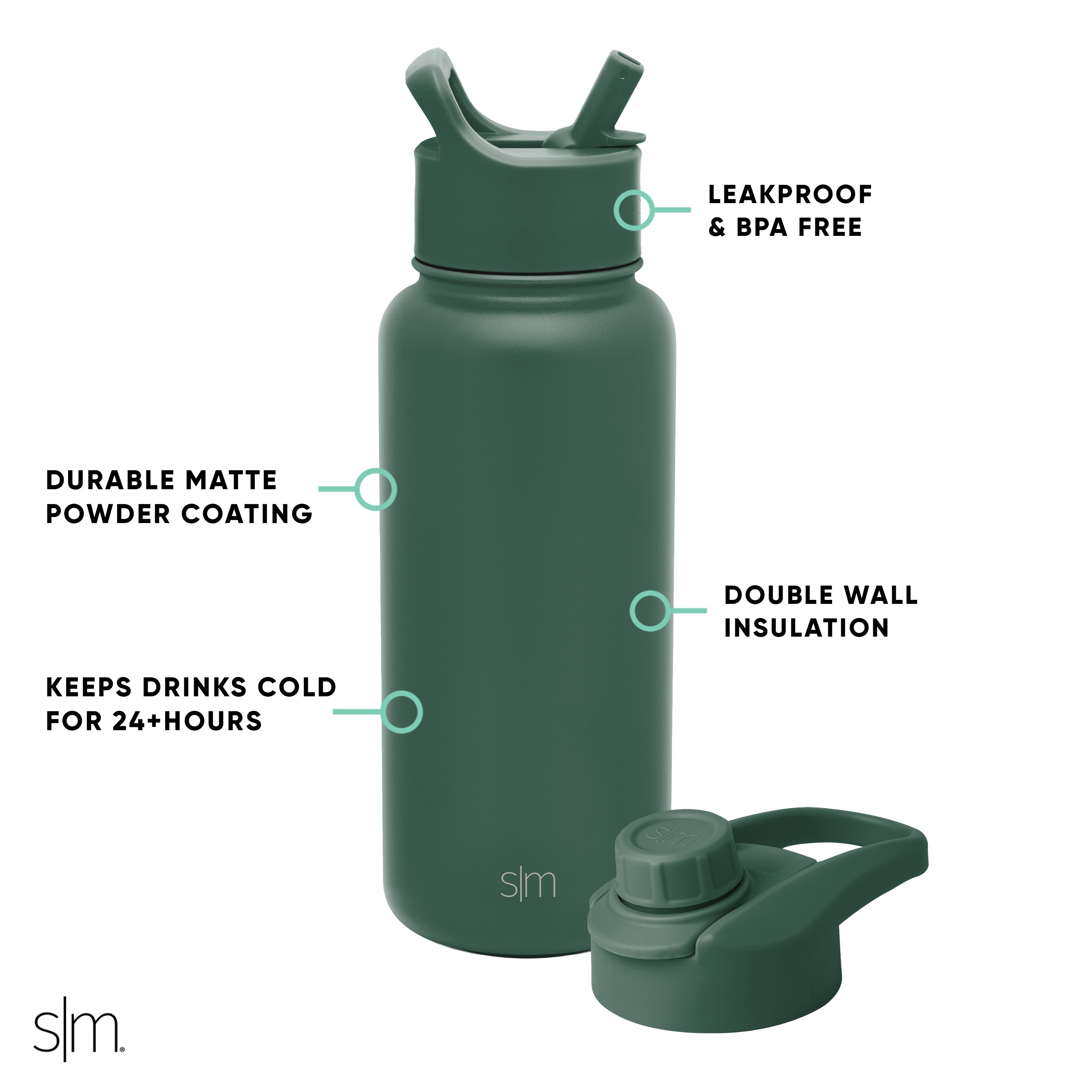 Summit Insulated Water Bottle with Straw & Chug Lid - Leakproof Stainless Steel Thermos for Gym, Hiking & Outdoor Activities