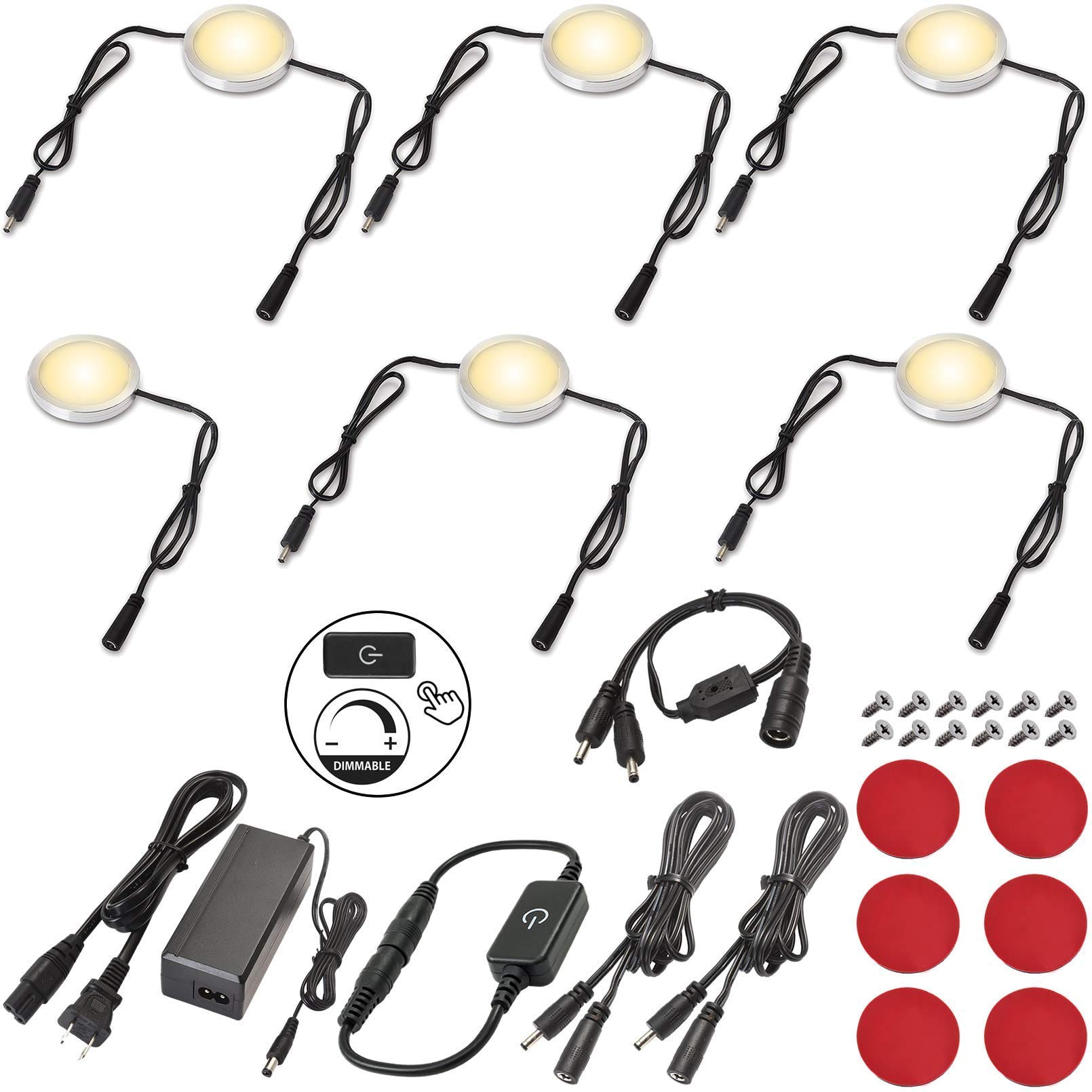 Linkable LED Puck Lights Under Cabinet - Dimmable, Warm White (10/6 Pack) for Kitchen & Home Decor