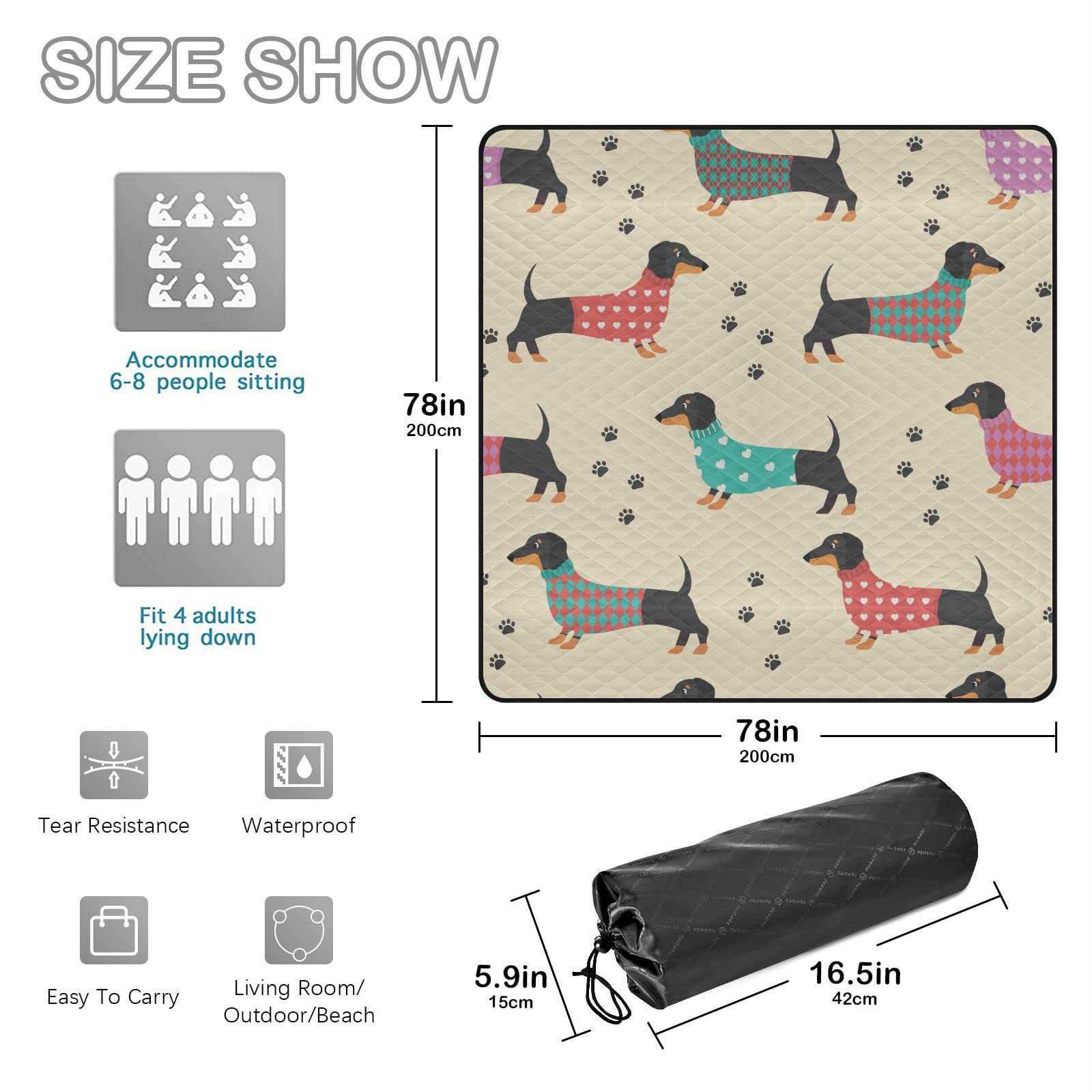 **Premium Waterproof Picnic Blanket - Extra Large 78x78 Inch Foldable Beach Mat for Dogs, Camping, Hiking & Outdoor Activities - Sandproof, Durable & Portable for Park, Wet Grass, Yoga & Family Travel**    *(Perfect for beach days, picnics, camping trips, dog outings, yoga sessions, and outdoor adventures!)*