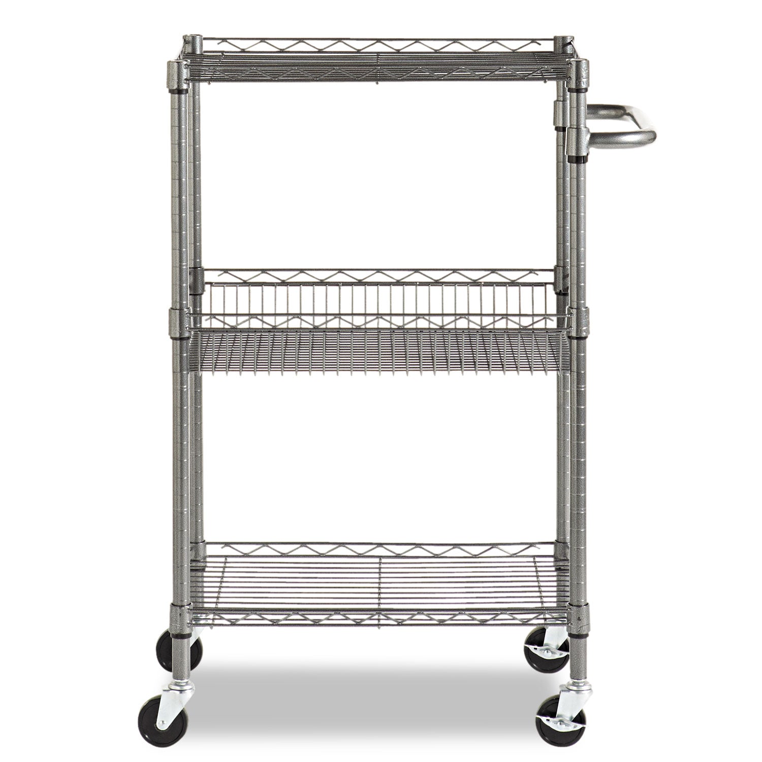 Alera® 3-Tier Heavy Duty Wire Utility Cart with Storage Basket - 500 lb Capacity Metal Rolling Cart, 28