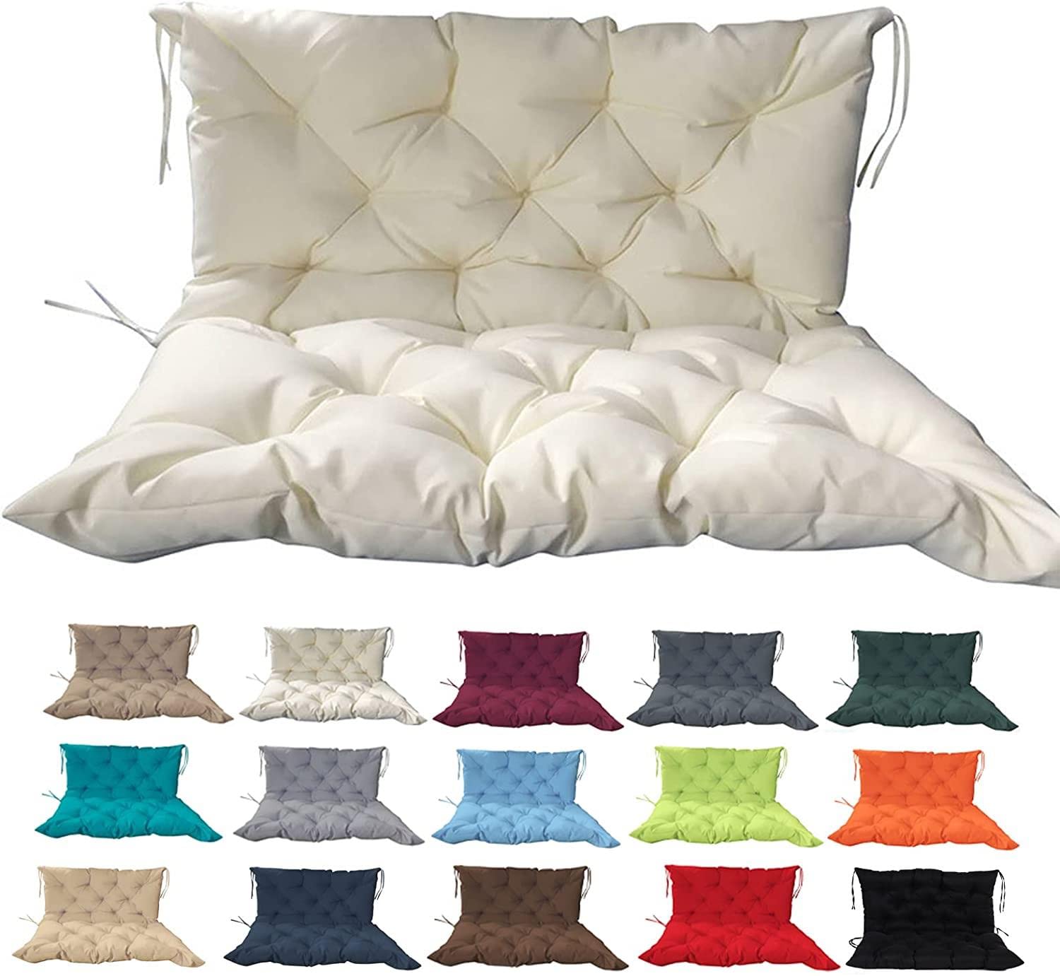 Waterproof Porch Swing Cushions with Backrest - 47x40 Inch Outdoor Bench Cushion for 2-3 Seater, Washable Replacement Swing Pads for Garden, Patio & Deck Furniture - Overstuffed Comfort for Relaxing Outdoors (White)