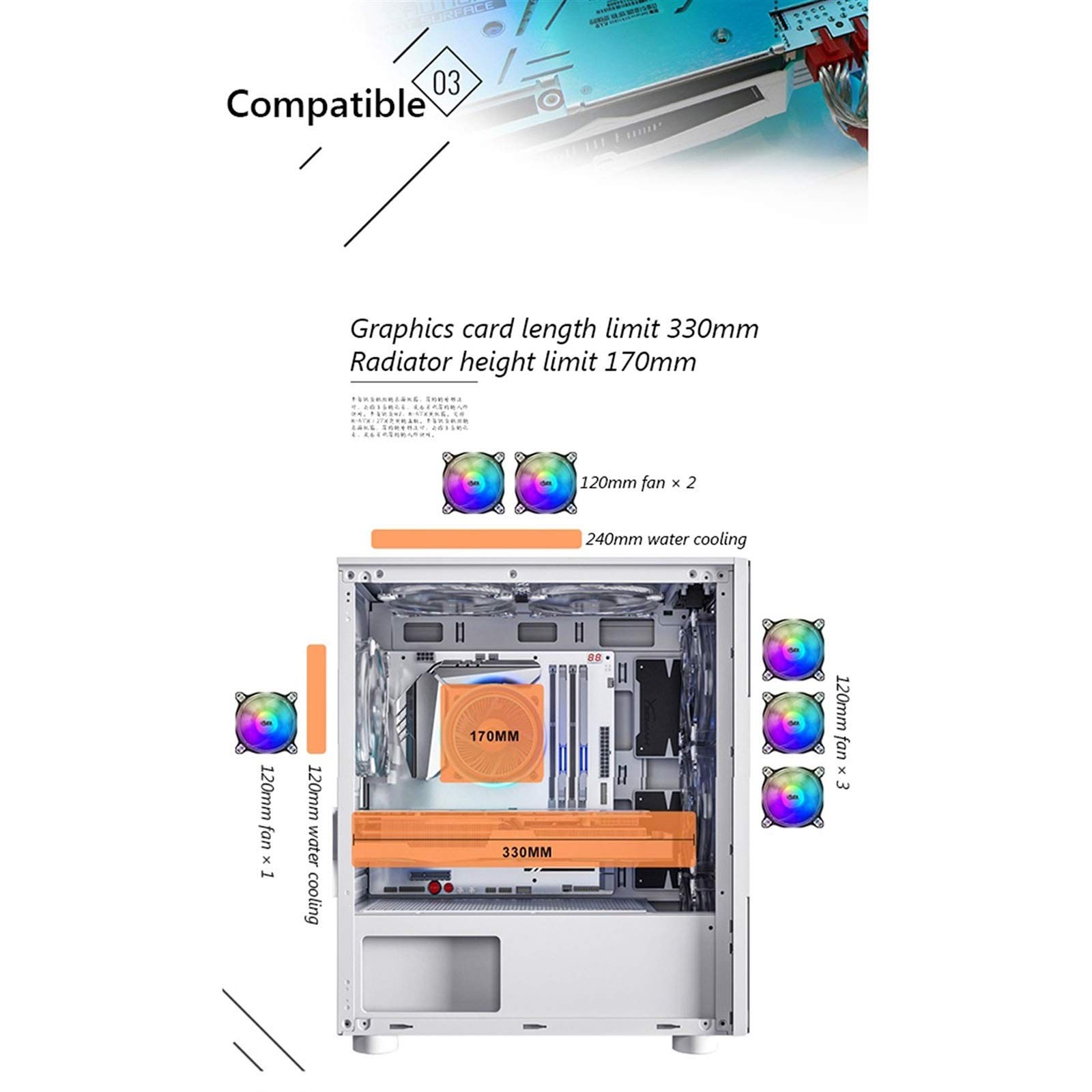 Mid-Tower ATX Computer Case with Tempered Glass Panel, USB 3.0 Ports & 6 Fan Positions - Supports Water Cooling (Black) - Perfect for Gaming PC Builds & Custom Desktop Setups
