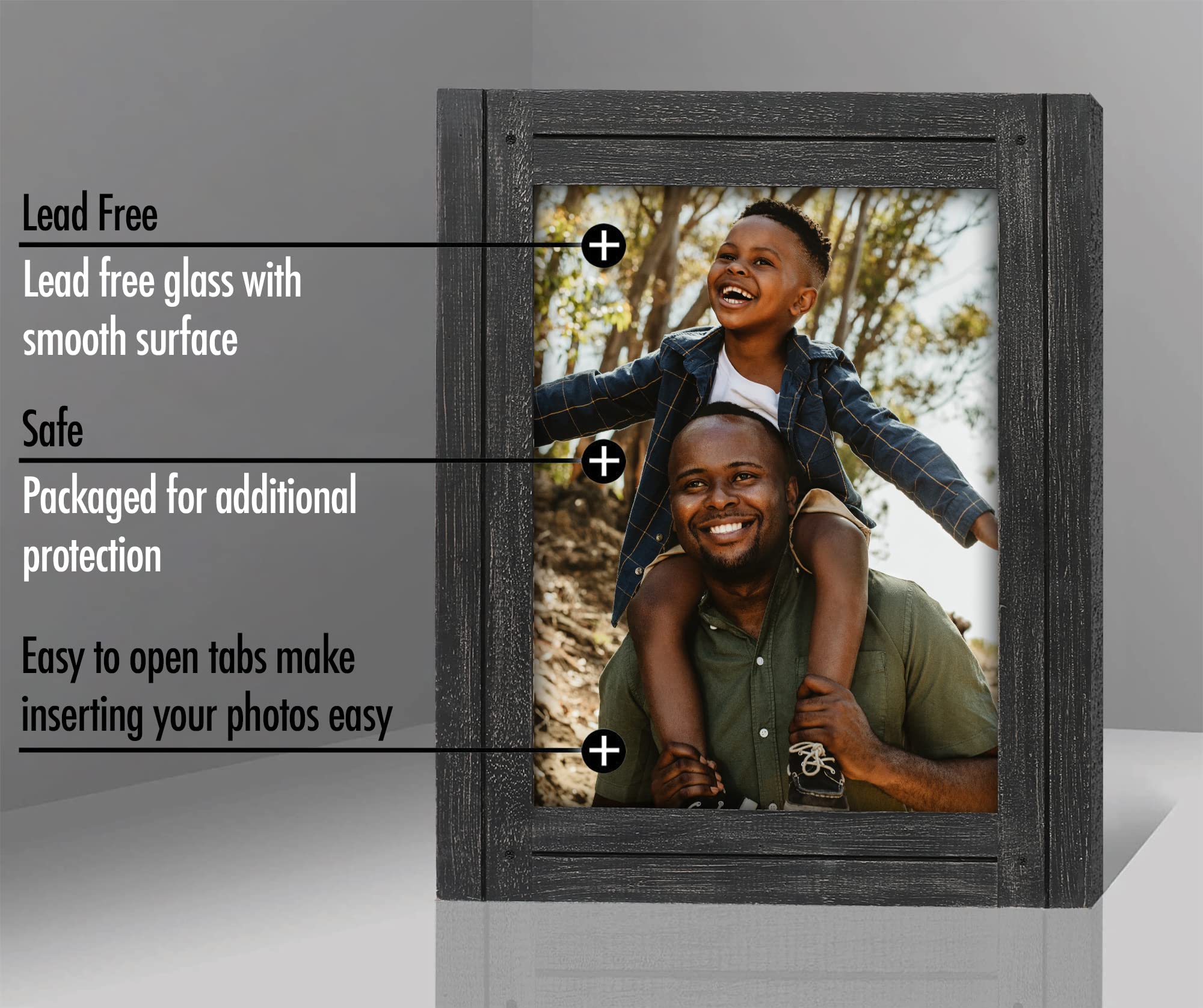 Americanflat 9x12 Picture Frame - Crystal Clear Glass, Distressed Wood - Wall & Tabletop Display for Home Decor