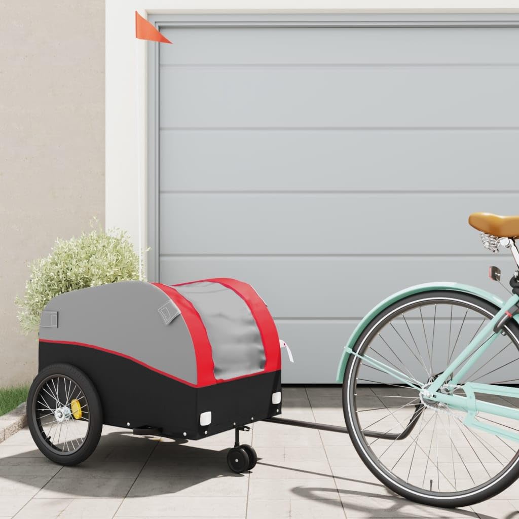 SKM Heavy Duty Bike Trailer for Adults & Kids - 100 lbs Capacity, Black & Red Steel Frame (11 kg Weight) - Perfect for Groceries, Camping & Family Outings