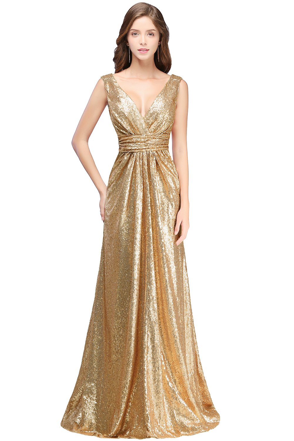 MisShow Women's Sparkly Sequins Bridesmaid Dress - Long V-Neck Prom Evening Gown for Weddings, Parties & Special Occasions