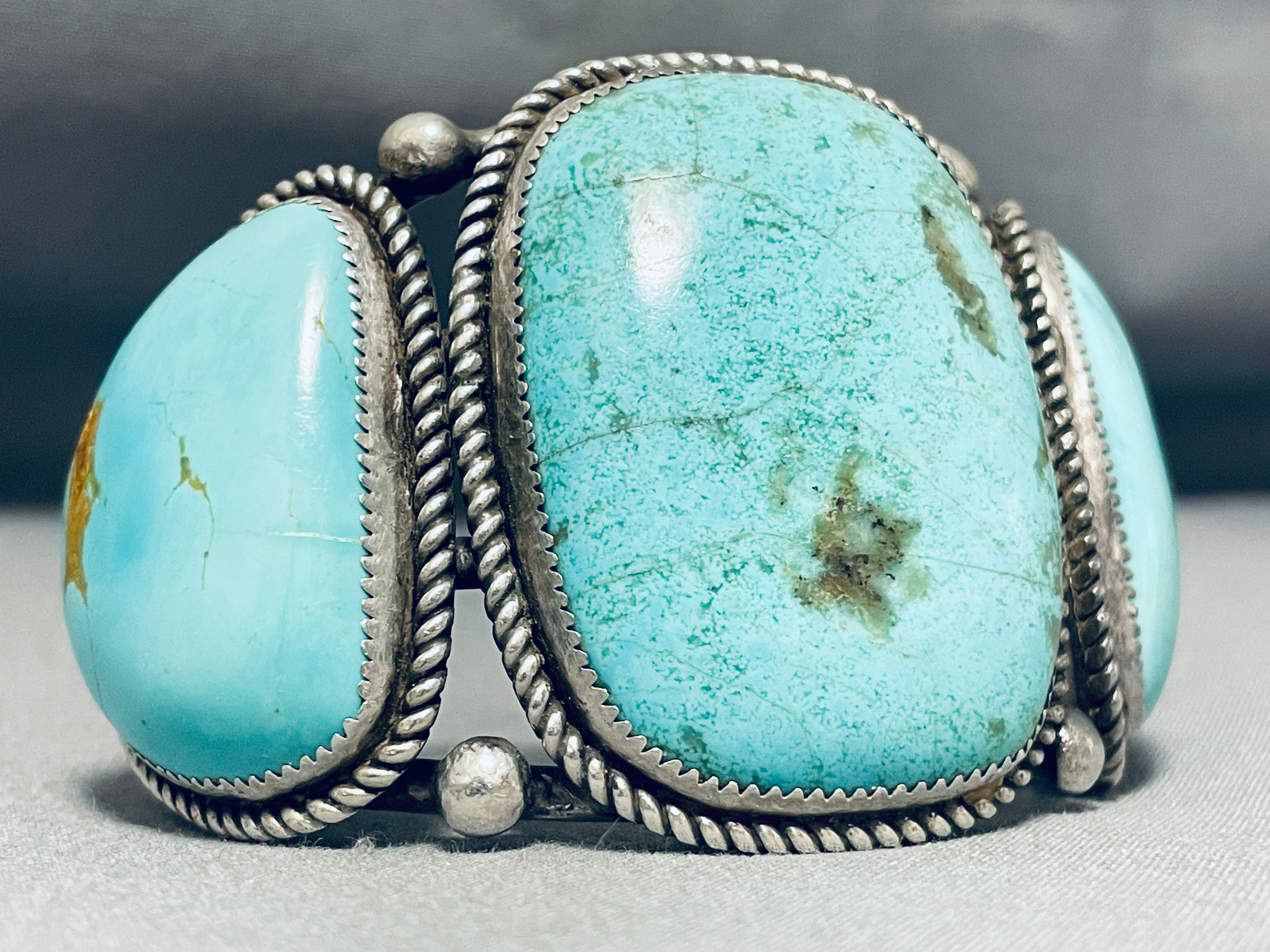 Vintage Navajo Chunky Turquoise Sterling Silver Bracelet - 116g Handmade Native American Jewelry for Women, Boho Fashion & Gift Ideas
