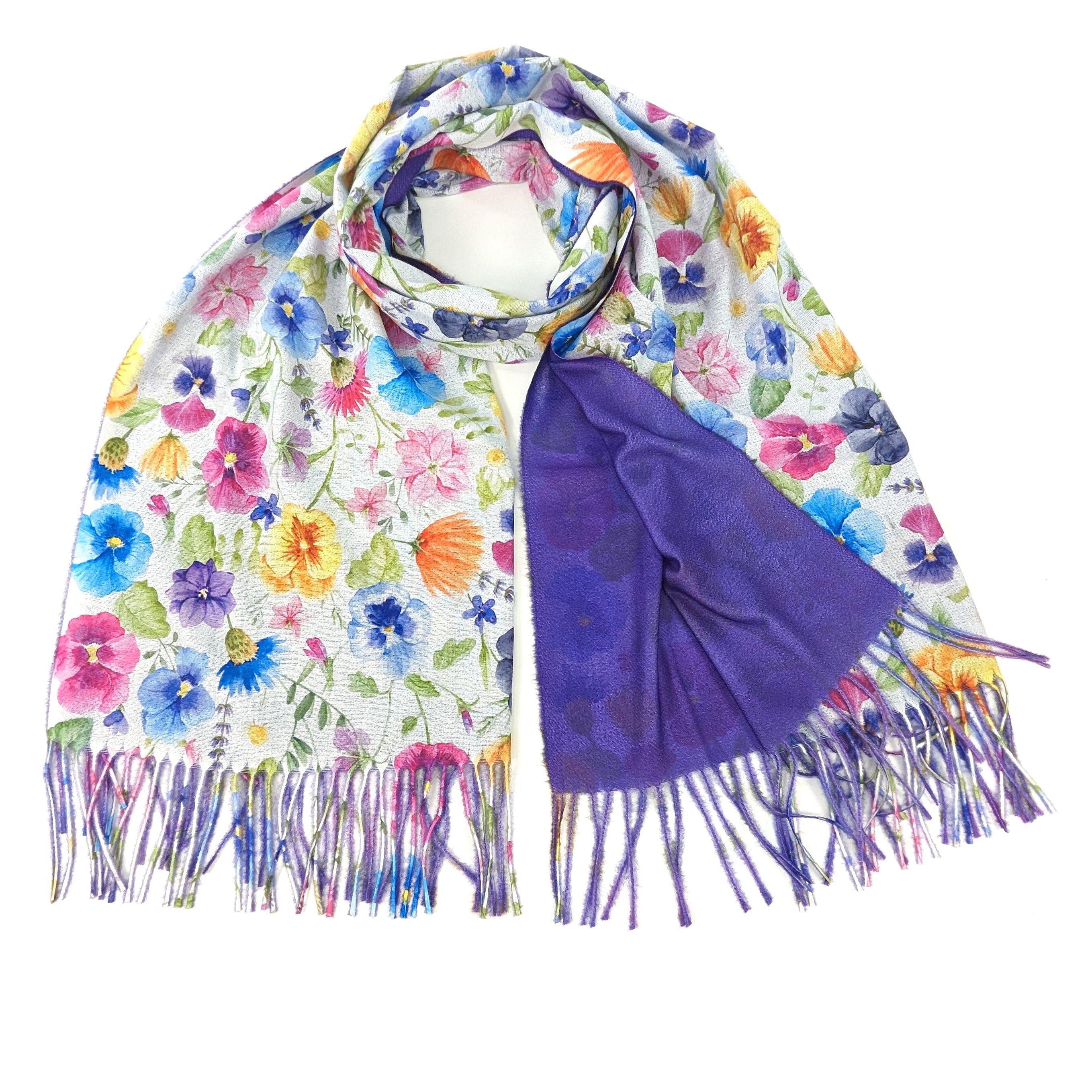 Pretty Pansy Pashmina Style Scarf - Soft Lightweight Womens Fashion Shawl (70x180cm) - Perfect for Office, Travel & Evening Outfits