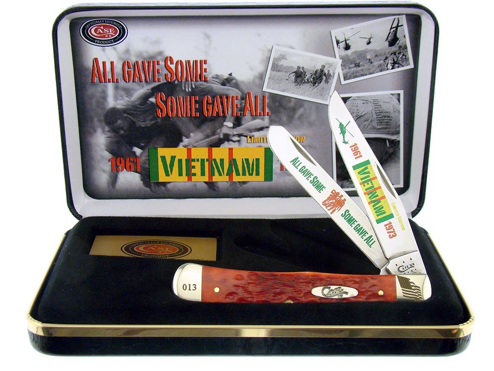 Case Cutlery CAT-VIET Trapper Pocket Knife - Red Bone Handle, Stainless Steel Blades, Gift Tin Box - Perfect for Camping, Hunting & Outdoor Adventures