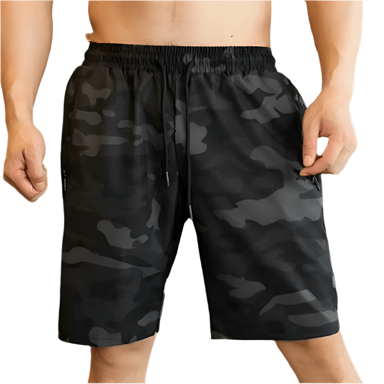 Black Summit Drawstring Camo Sweat Shorts for Men - Comfortable Athletic Shorts with Pockets - Perfect for Gym, Running, Hiking & Casual Wear