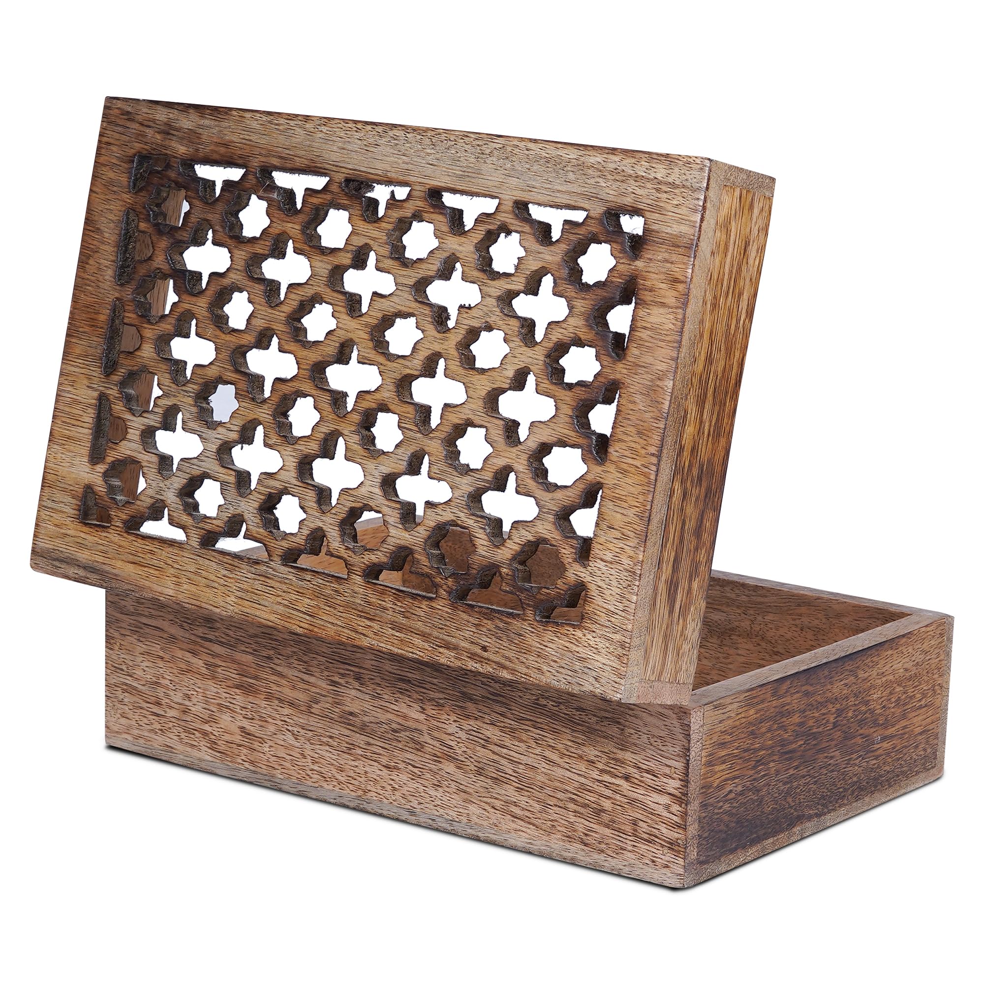 Handmade Burnt Mango Wood Decorative Box with Lid - Large Trellis Keepsake Box for Jewelry, Photos & Memories | 9 x 6 x 3.5 Inches | Rustic Home Decor, Wedding Gift, Storage Organizer