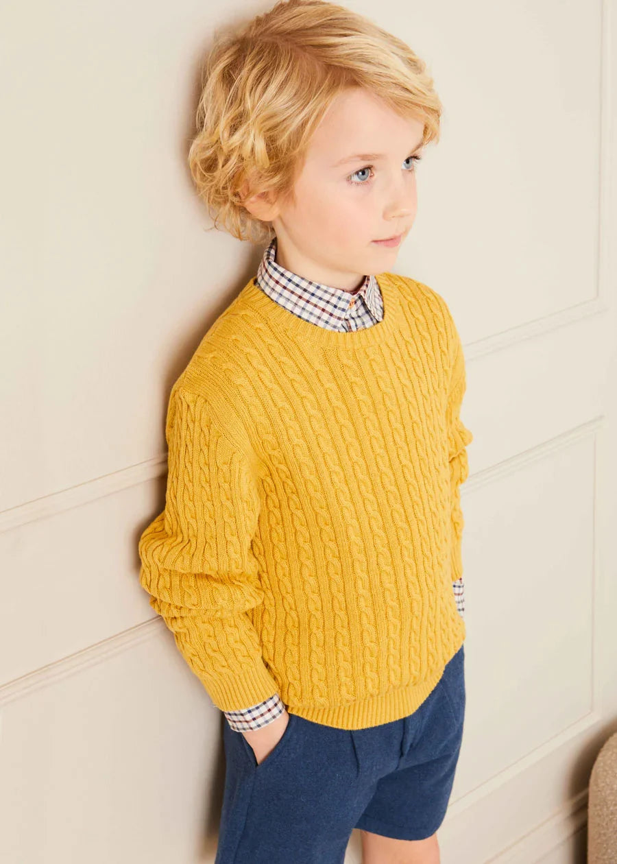 Mustard Cable Knit Sweater for Boys - Cozy Winter Pullover for Kids - Perfect for School, Playdates & Family Outings