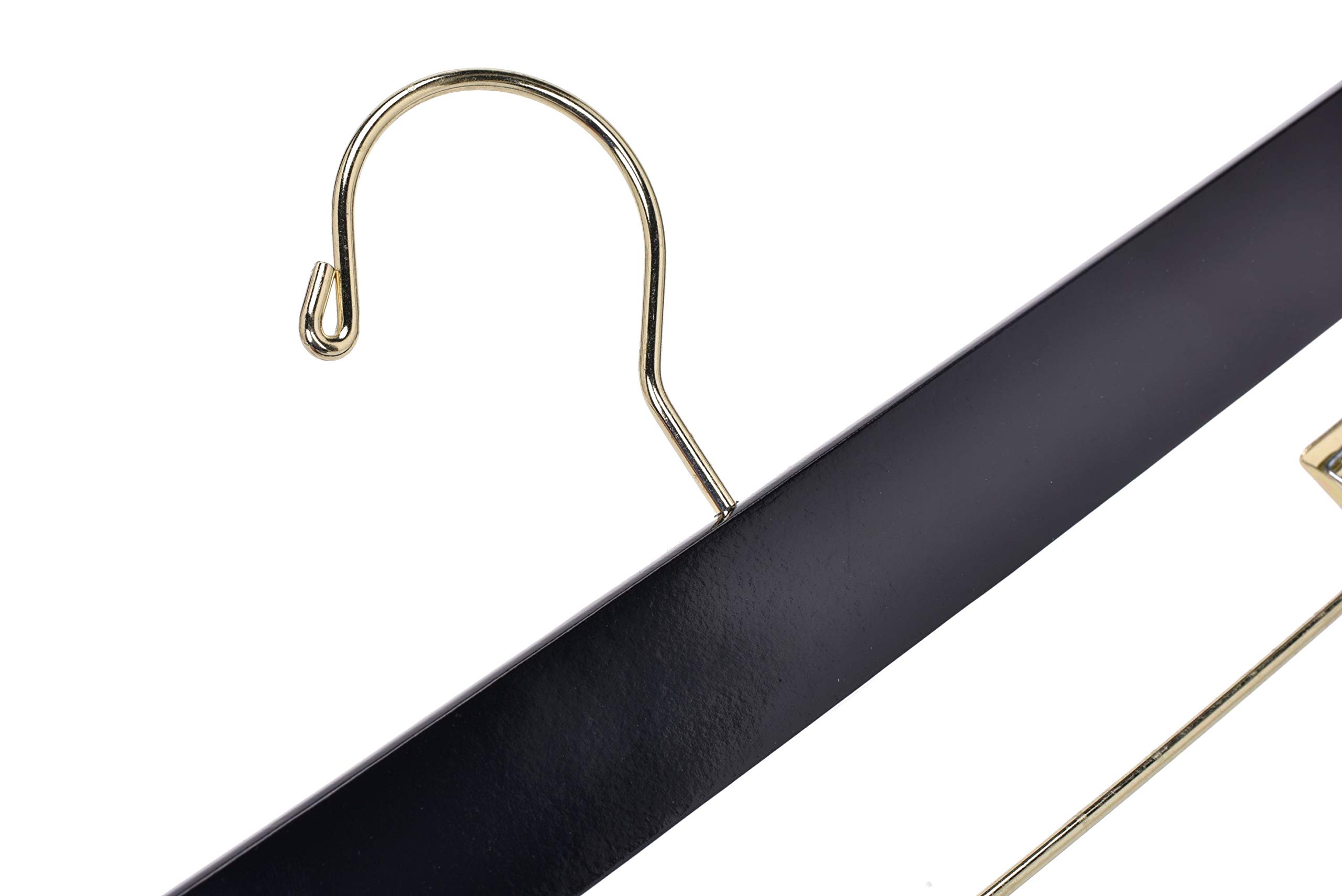 Premium Wooden Clothes Hangers with Swivel Hooks - 100-Pack Adjustable Clip Pants & Skirt Hangers for Closet Organization (Black & Gold) - Ideal for Home, Office, and Retail Store Use