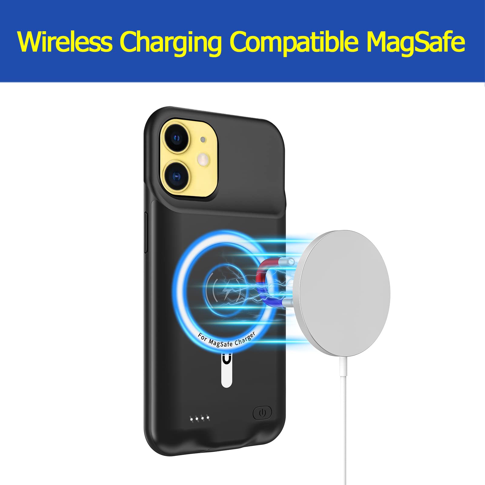 10000mAh Wireless Charging Battery Case for iPhone 11 (6.1 inch) - Protective Smart Extended Battery Charger Case with CarPlay Support | Portable Rechargeable Power Bank for Travel, Work & Outdoor Activities (Black)