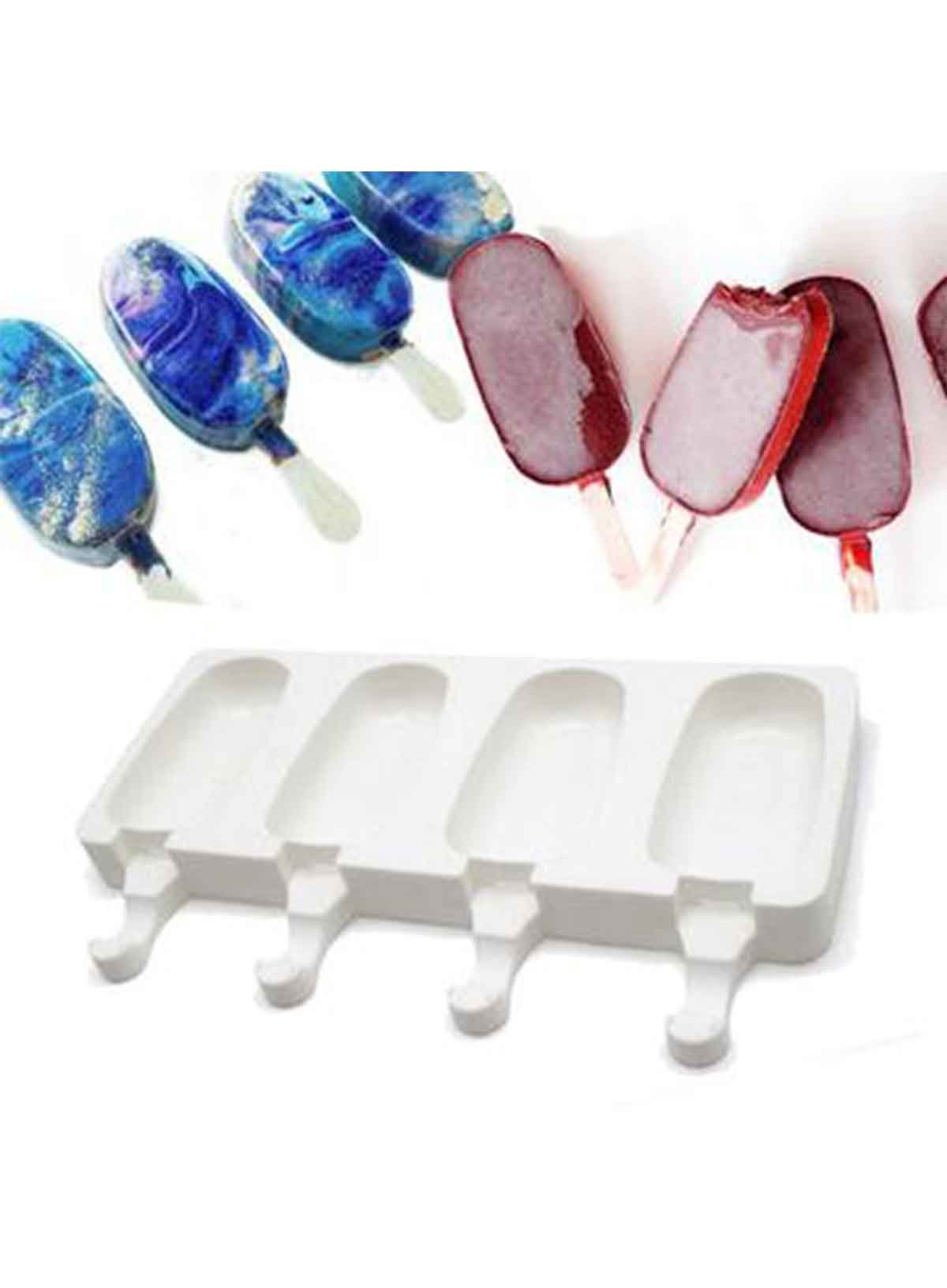 Premium 4-Cavity Silicone Cake Pop Mold - Classic White Popsicle & Ice Cream Bar Molds for Baking | Perfect for Birthday Parties, Baby Showers & Holiday Desserts
