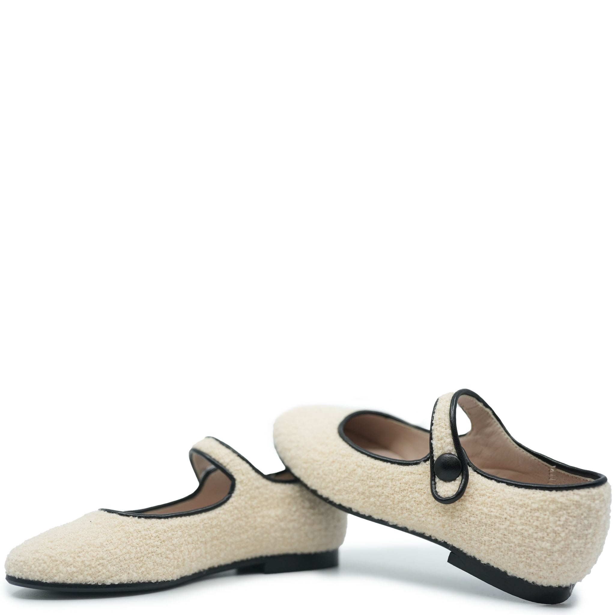 Beberlis Beige Boucle Pointed Mary Jane Flats for Women - Comfortable & Stylish Shoes for Work, Office, and Casual Outfits