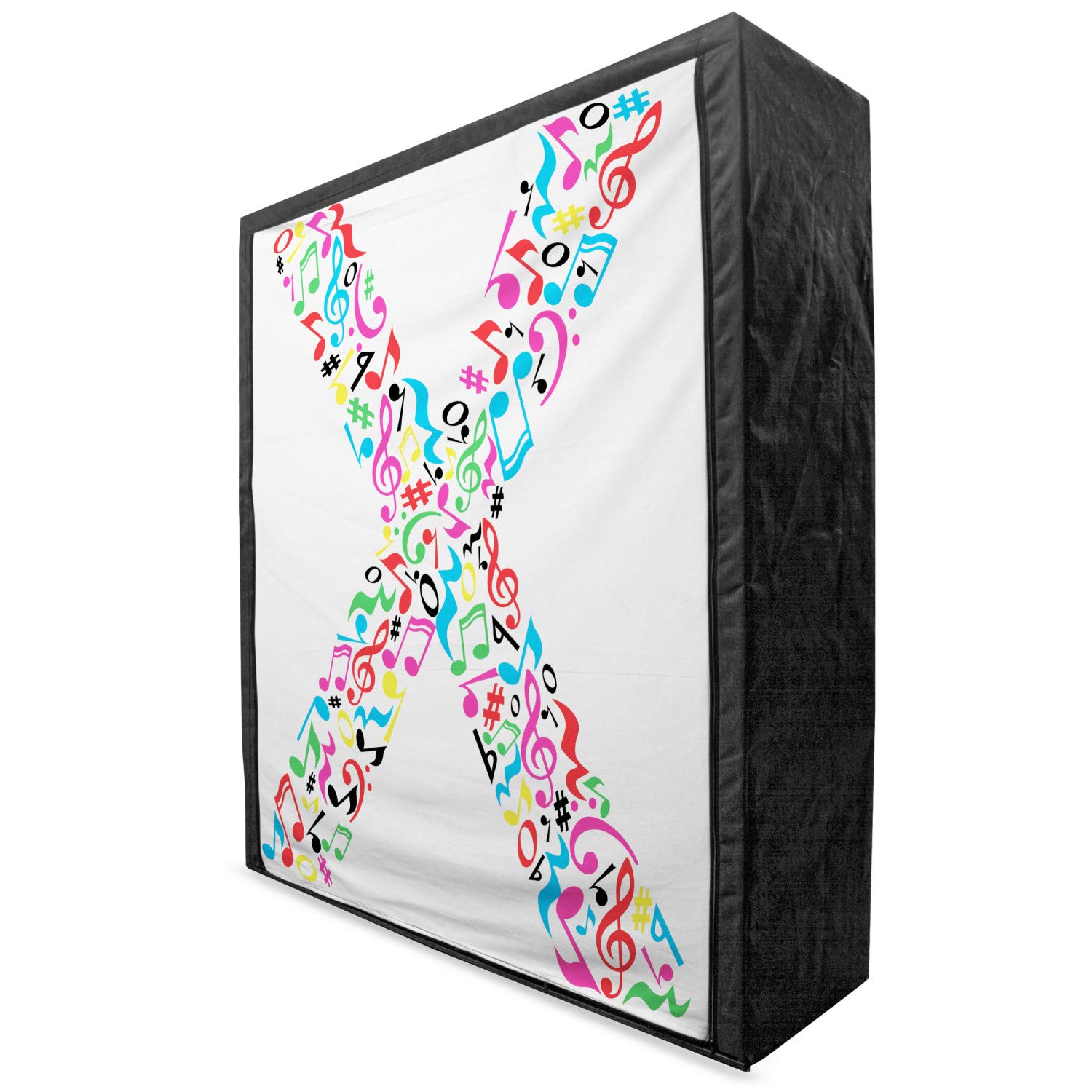 Ambesonne Letter X Portable Fabric Wardrobe - Vibrant Musical Signs & ABC Design Closet Organizer with Shelves, 59