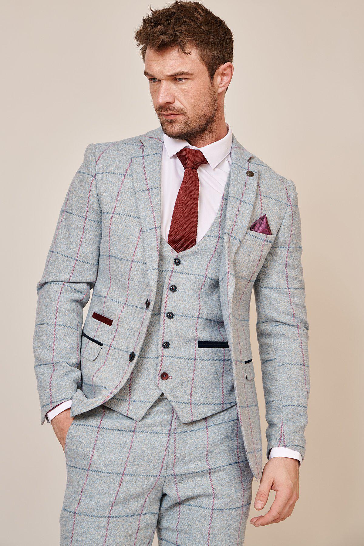 NICOLAS Women's Sky Blue Check Tweed Blazer Jacket - Elegant Office Wear & Business Casual Outfit for Work, Meetings, and Special Events