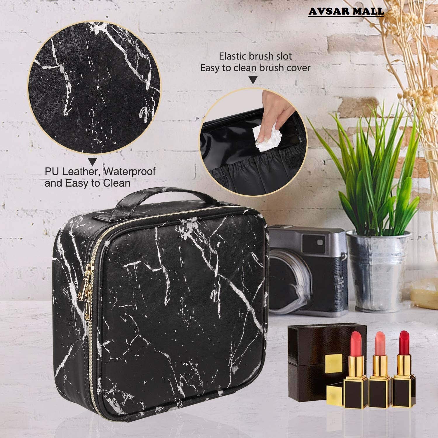 Doliva Professional Nylon Cosmetic Makeup Organizer Bag - Waterproof Travel Toiletry Case with Adjustable Compartments & PVC Zipper | Perfect for Makeup Storage, Travel Essentials, and Vanity Organization